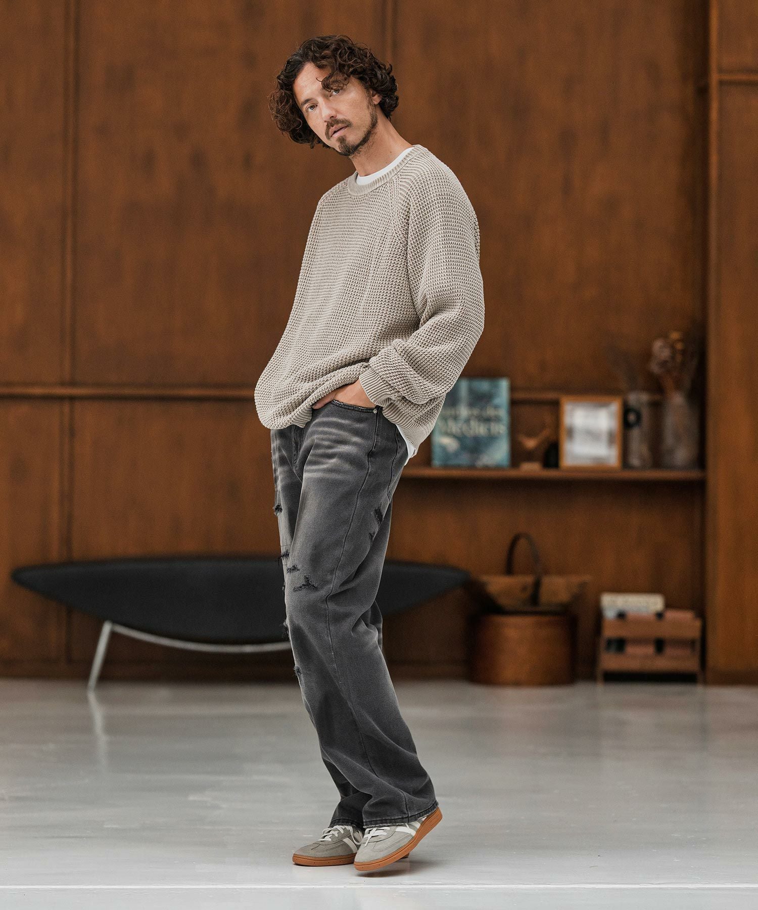 CAMBIO(カンビオ)】Distressed Denim Relax Straight Pants デニム