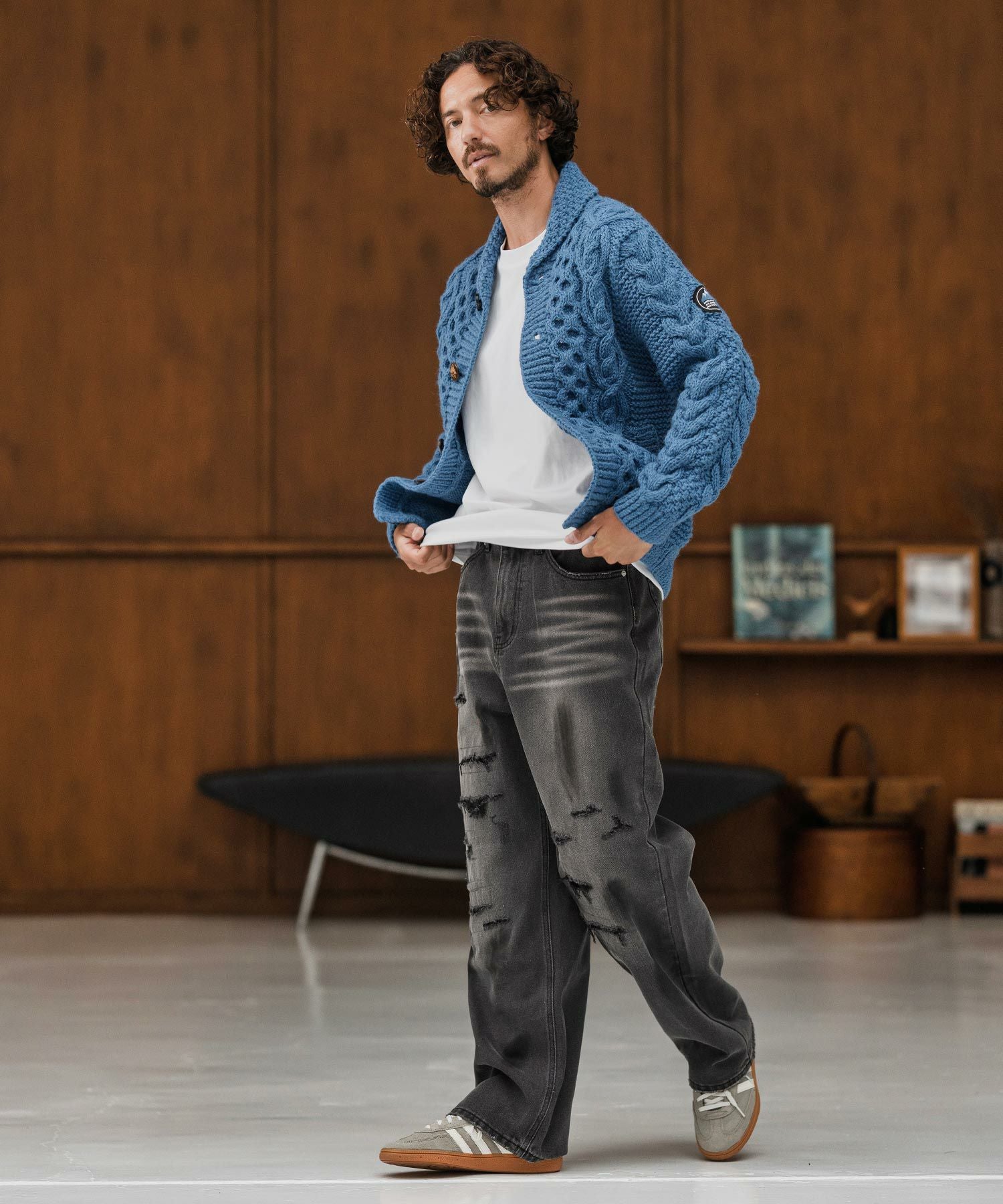 CAMBIO(カンビオ)】Distressed Denim Relax Straight Pants デニム