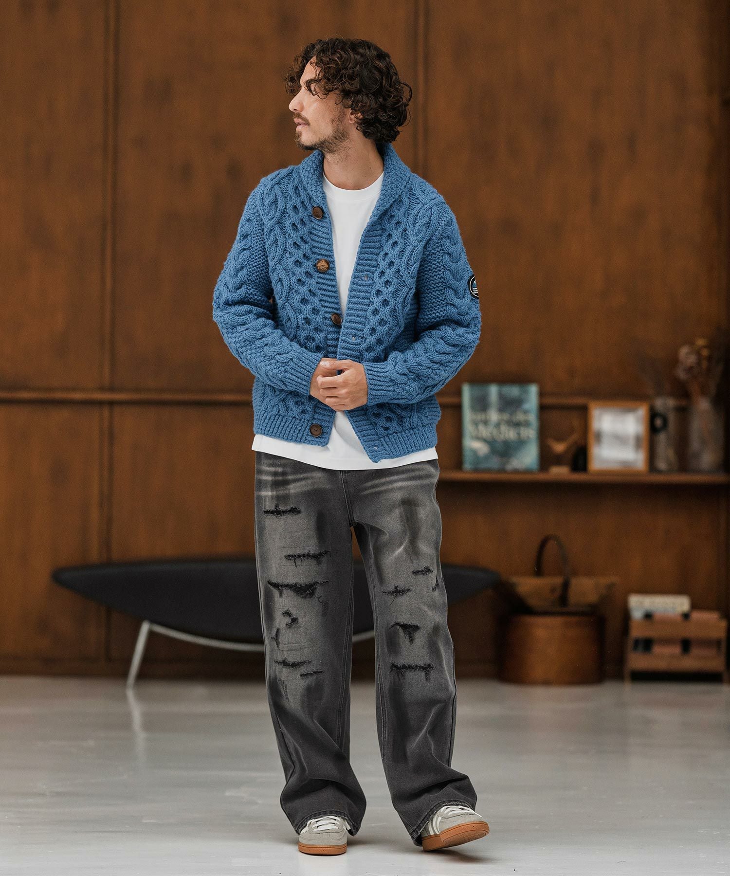 CAMBIO(カンビオ)】Distressed Denim Relax Straight Pants デニム