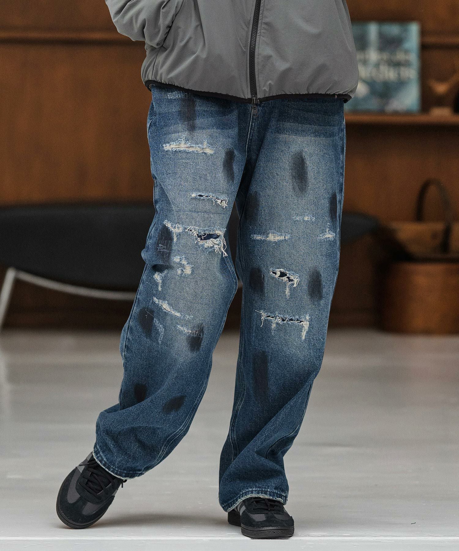 CAMBIO(カンビオ)】Distressed Denim Relax Straight Pants デニム