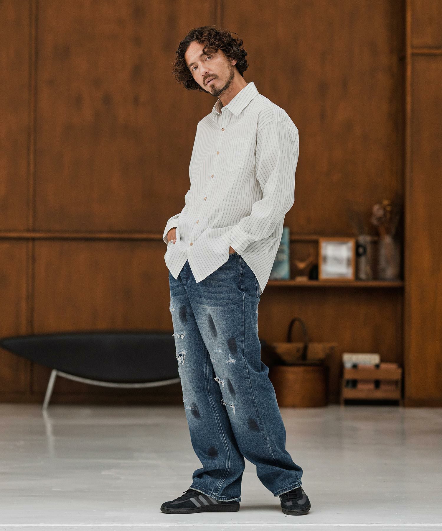 CAMBIO(カンビオ)】Distressed Denim Relax Straight Pants デニム