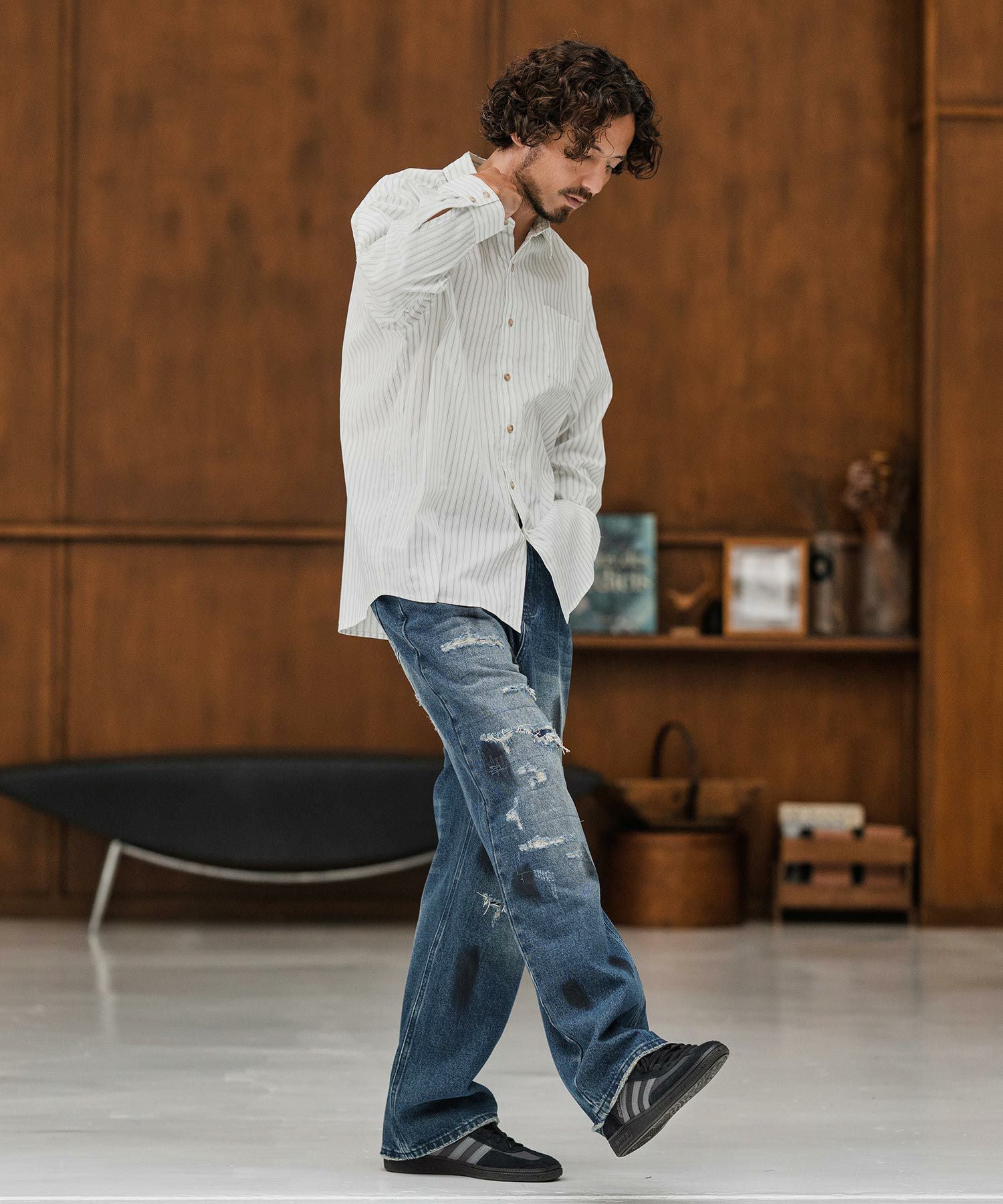 CAMBIO(カンビオ)】Distressed Denim Relax Straight Pants デニム