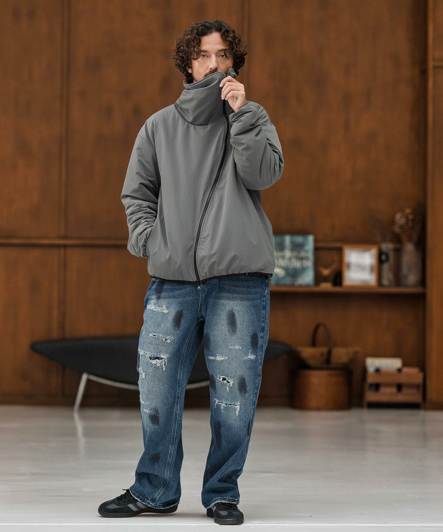 CAMBIO(カンビオ)】Distressed Denim Relax Straight Pants デニム