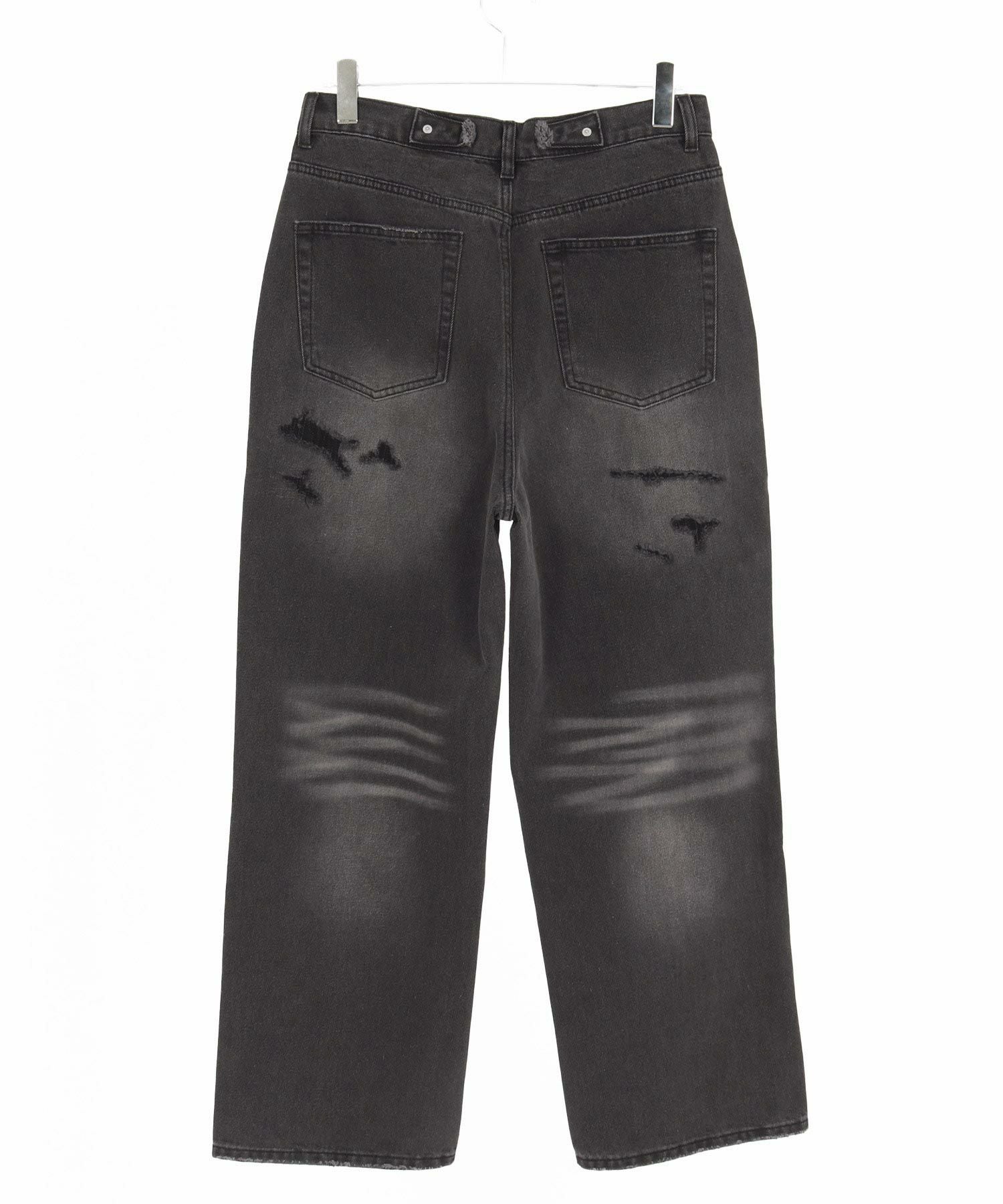 断捨離中　黒　38 CAMBIO(カンビオ)】Distressed Denim Relax Straight Pants デニム
