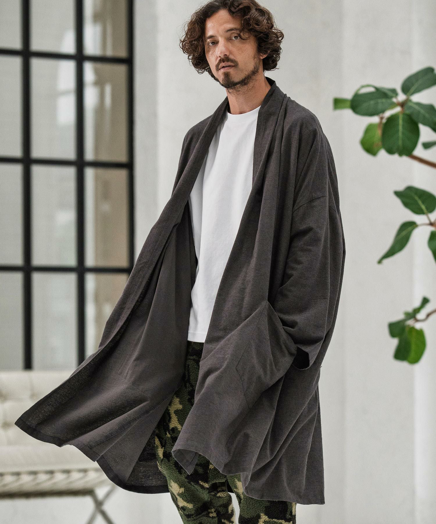 gown ガウン CAMBIO(カンビオ)】Cotton Rayon Brushed KIMONO Like Gown ガウン
