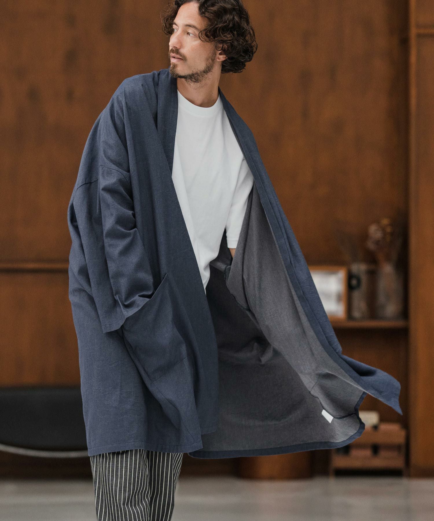 gown ガウン CAMBIO(カンビオ)】Cotton Rayon Brushed KIMONO Like Gown ガウン