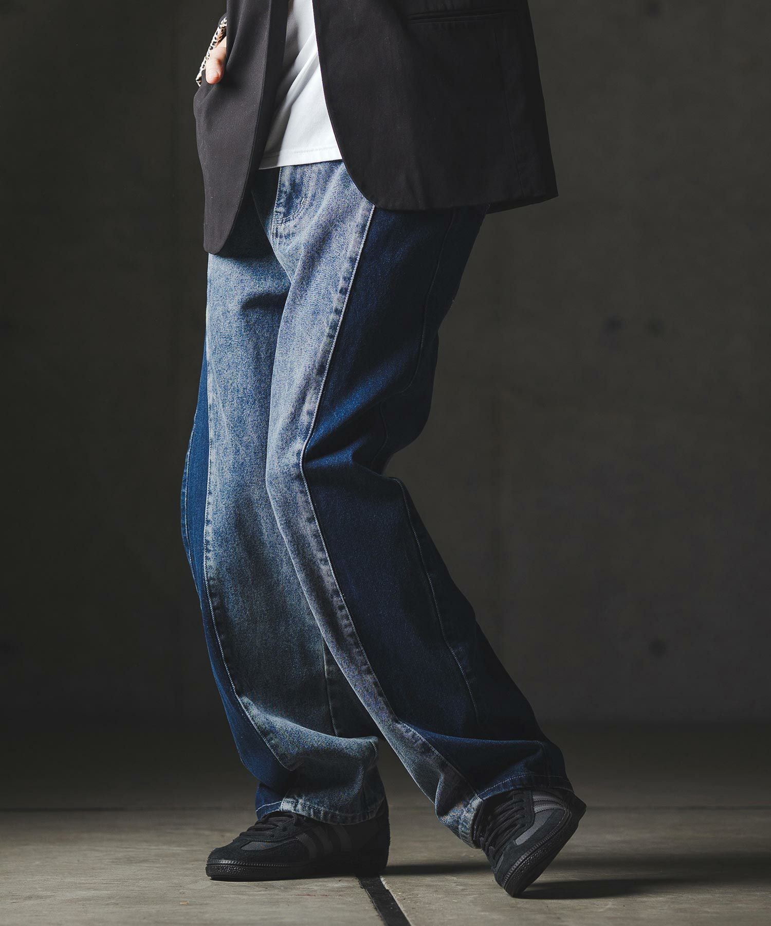 GLIMCLAP(グリムクラップ)】Denim wide-leg trousers-Reconstructed