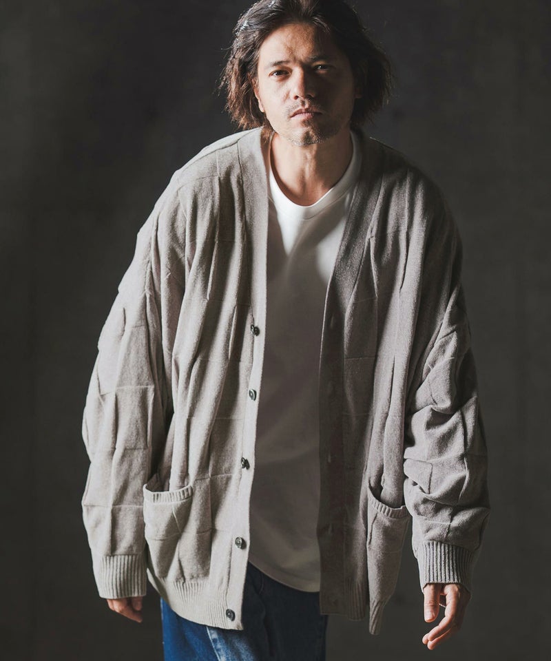 GLIMCLAP(グリムクラップ)】Cardigan sweater-Chenille yarn & Grid 