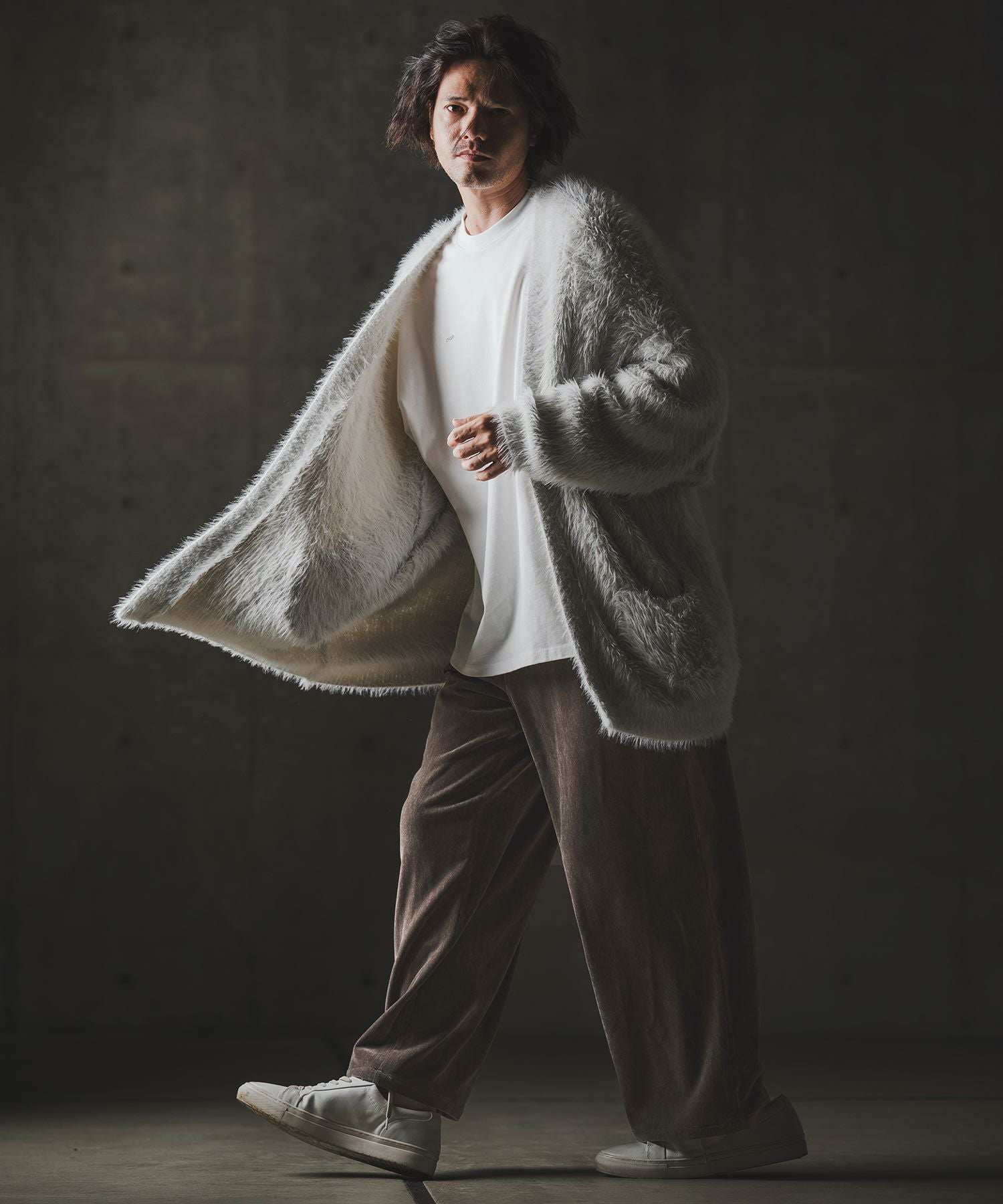 GLIMCLAP(グリムクラップ)】Velour fabric wide-leg trousers ベロア