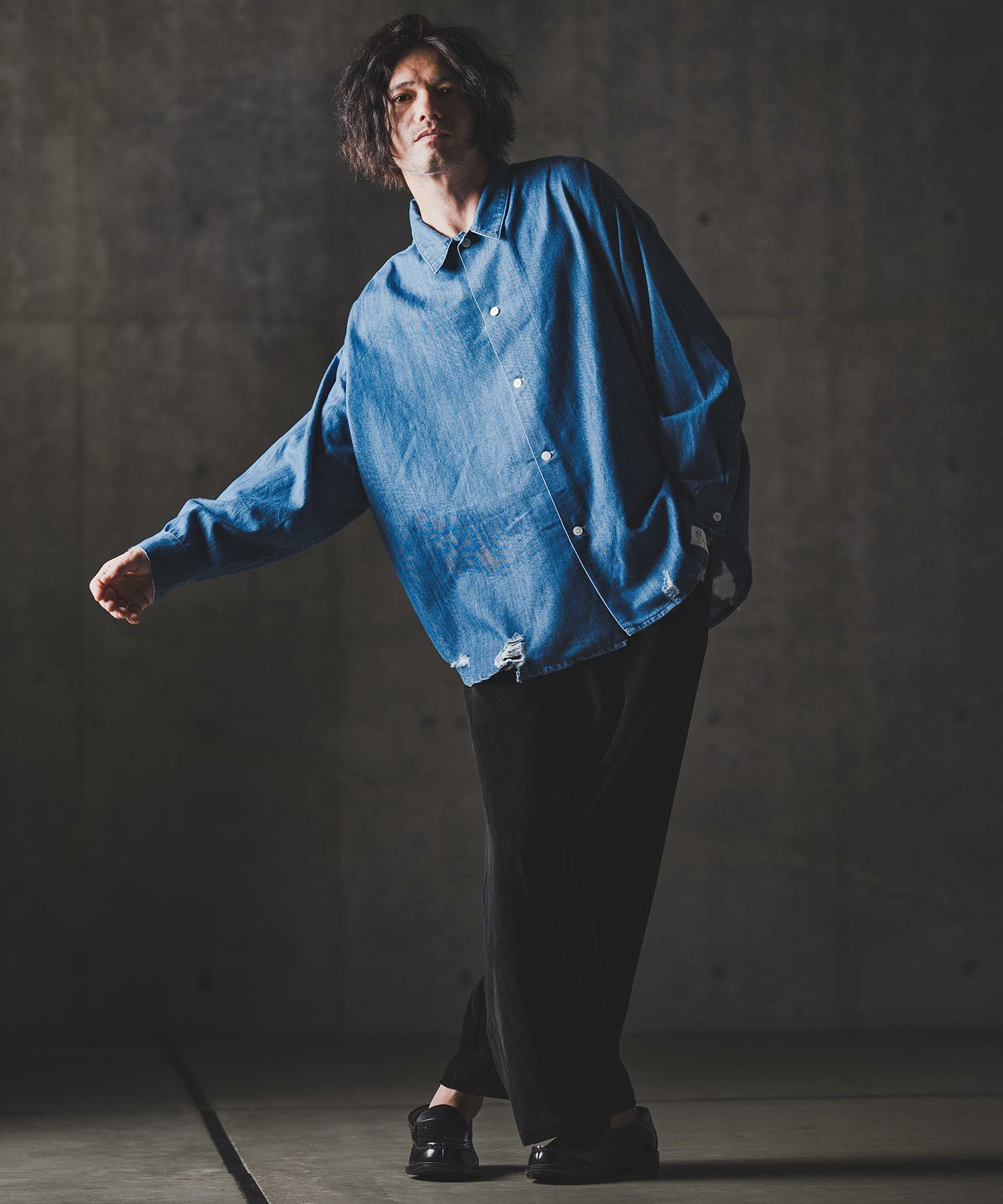 GLIMCLAP(グリムクラップ)】Velour fabric wide-leg trousers ベロア