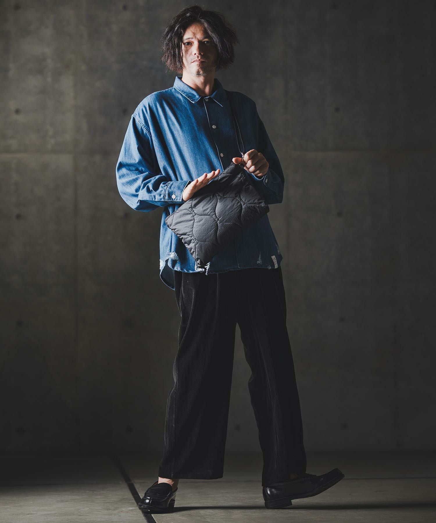 GLIMCLAP(グリムクラップ)】Velour fabric wide-leg trousers ベロア