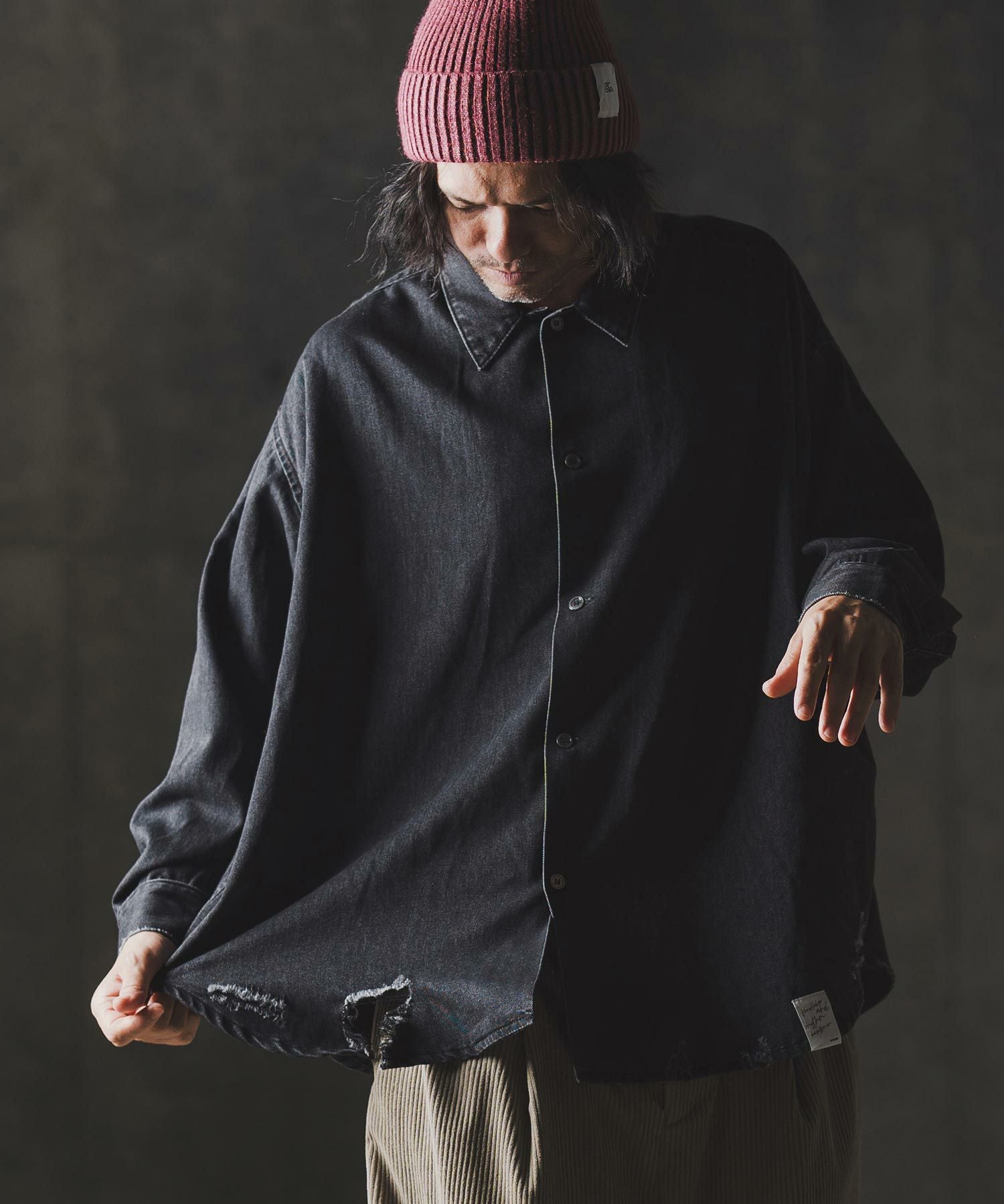 30%OFF【GLIMCLAP(グリムクラップ)】Ripped denim shirt デニムシャツ