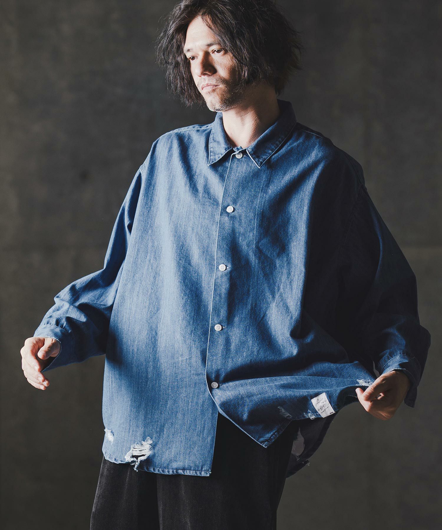30%OFF【GLIMCLAP(グリムクラップ)】Ripped denim shirt デニムシャツ
