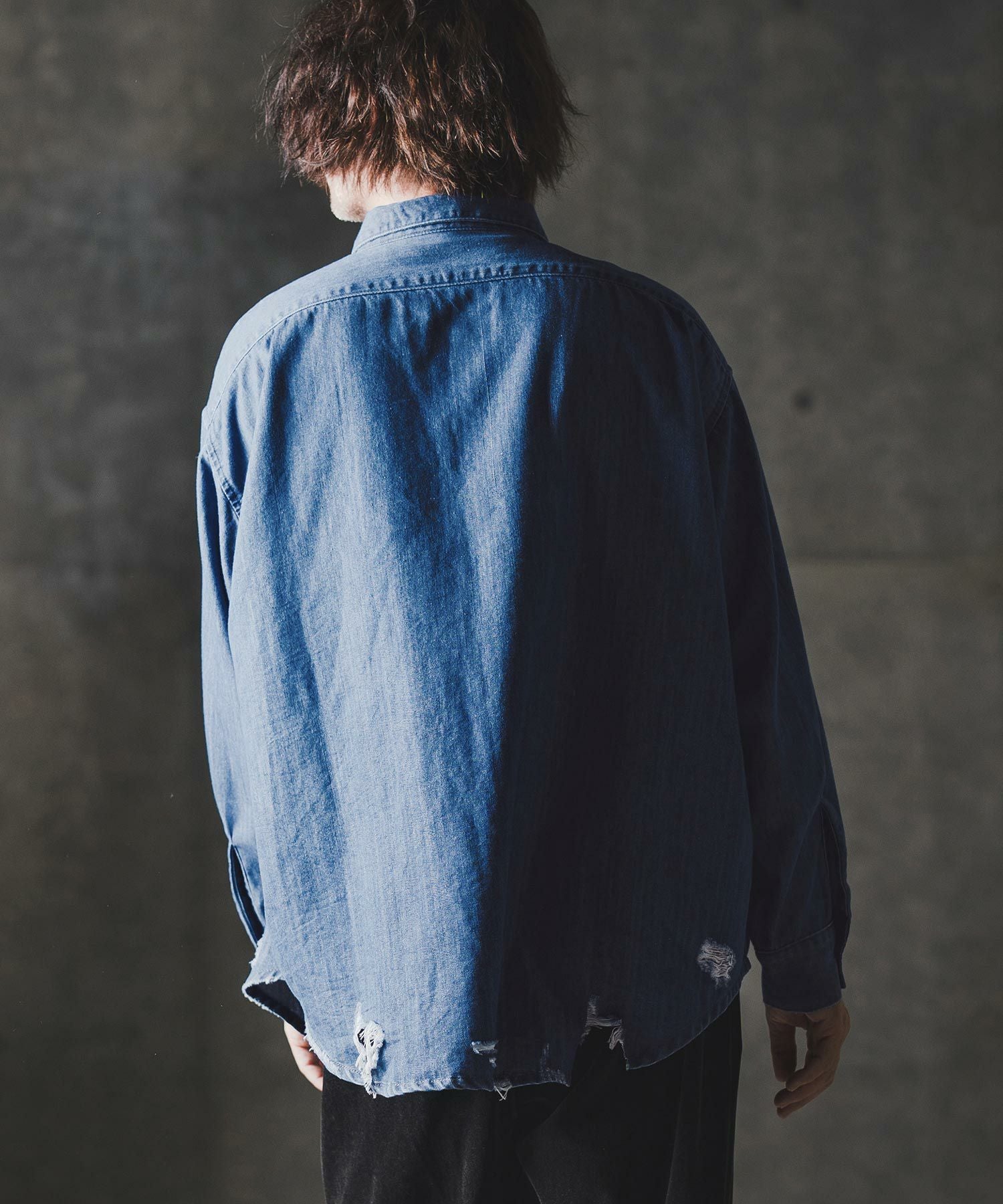 30%OFF【GLIMCLAP(グリムクラップ)】Ripped denim shirt デニムシャツ