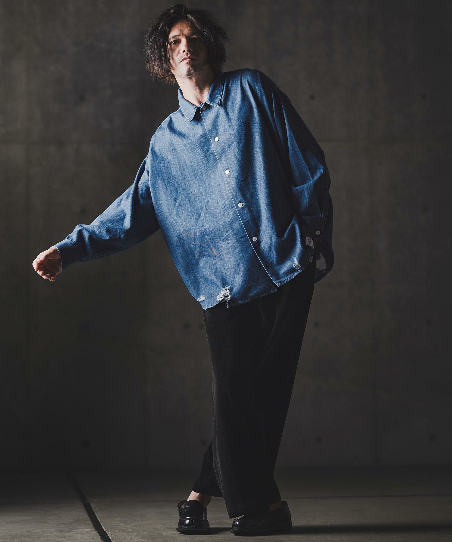 30%OFF【GLIMCLAP(グリムクラップ)】Ripped denim shirt デニムシャツ