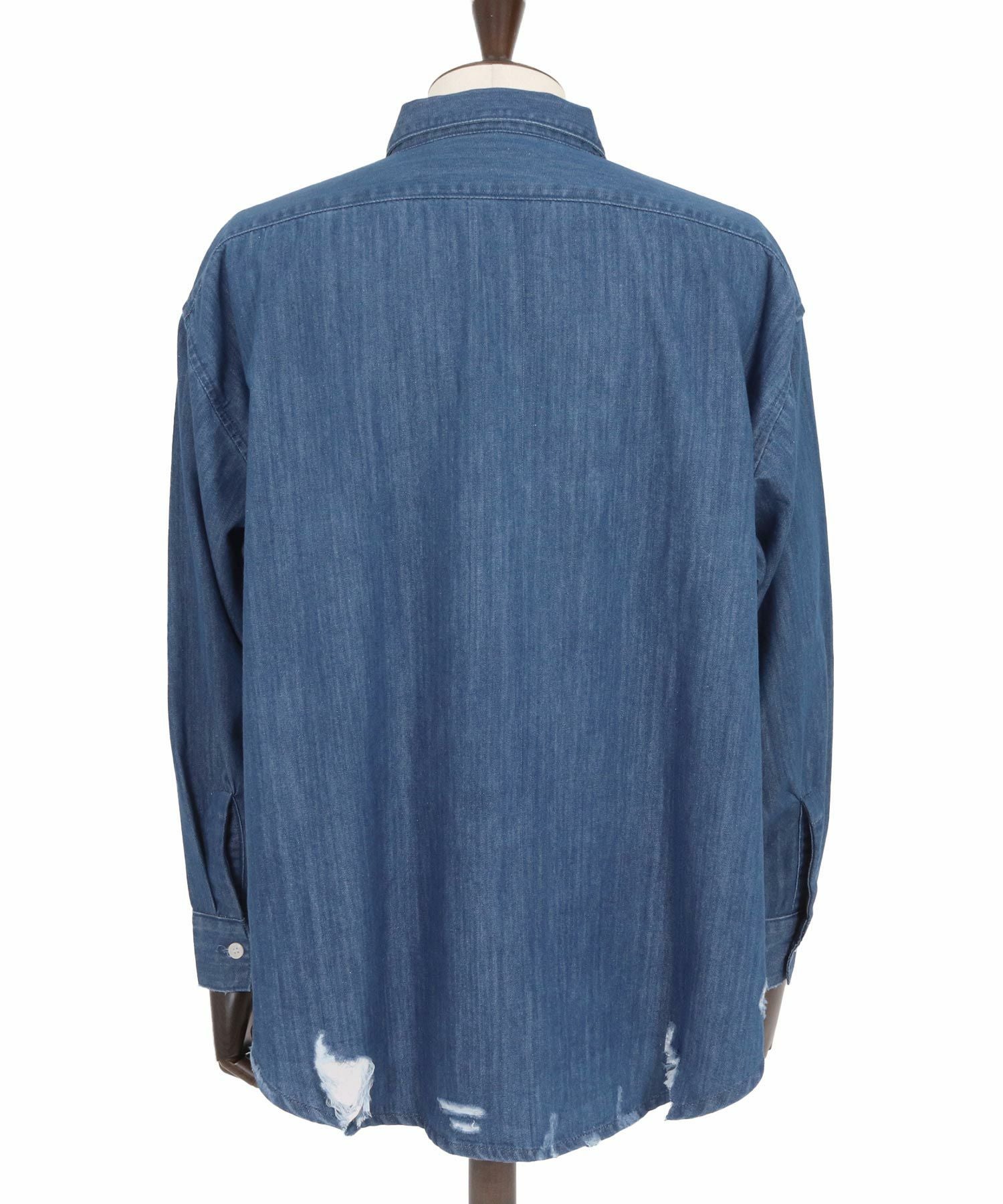 30%OFF【GLIMCLAP(グリムクラップ)】Ripped denim shirt デニムシャツ