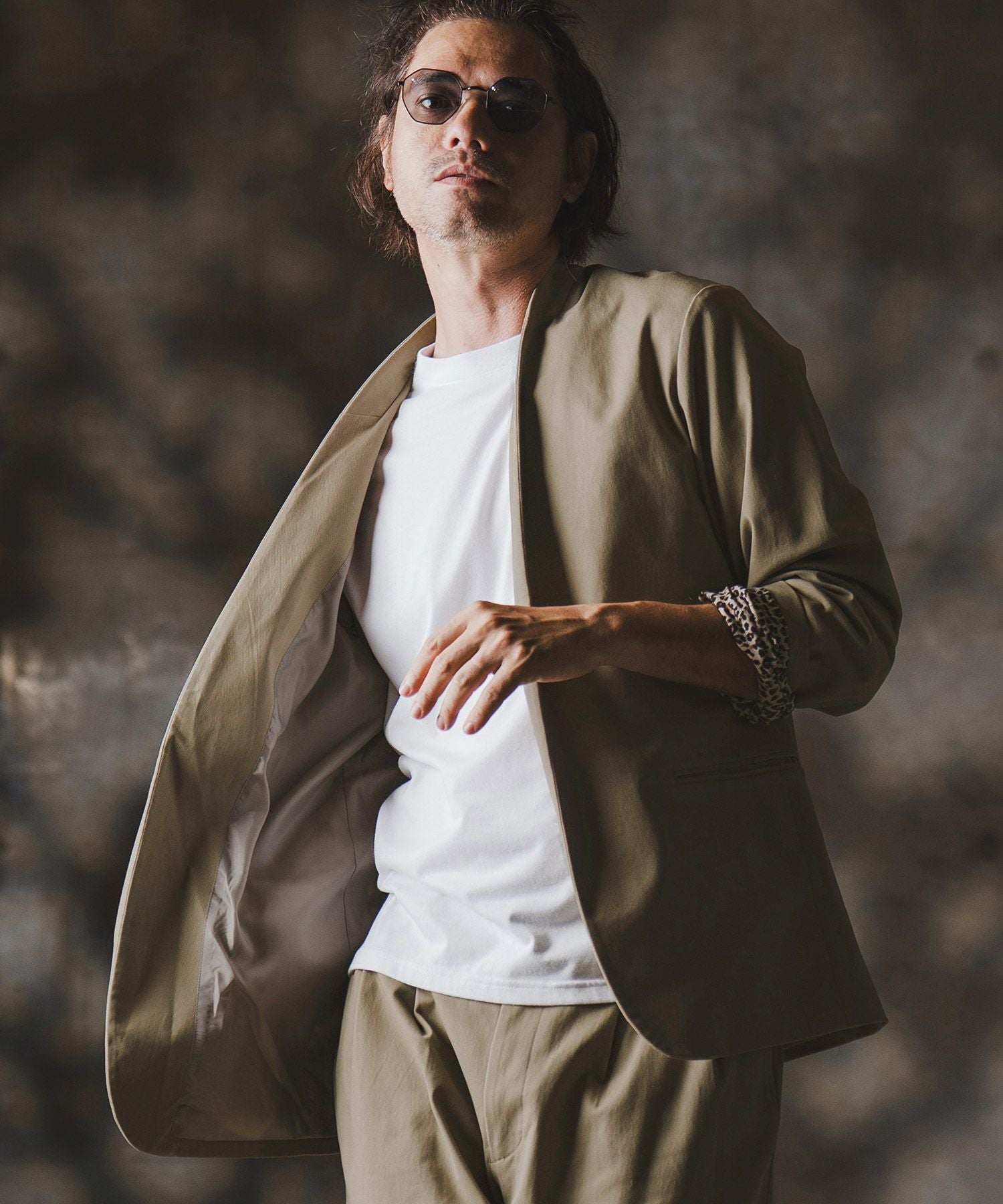 GLIMCLAP ボタニカルゴブラン織りカラーレスジャケット　新品 GLIMCLAP(グリムクラップ)】Minimal Jacket-stretch chino cloth- ノー