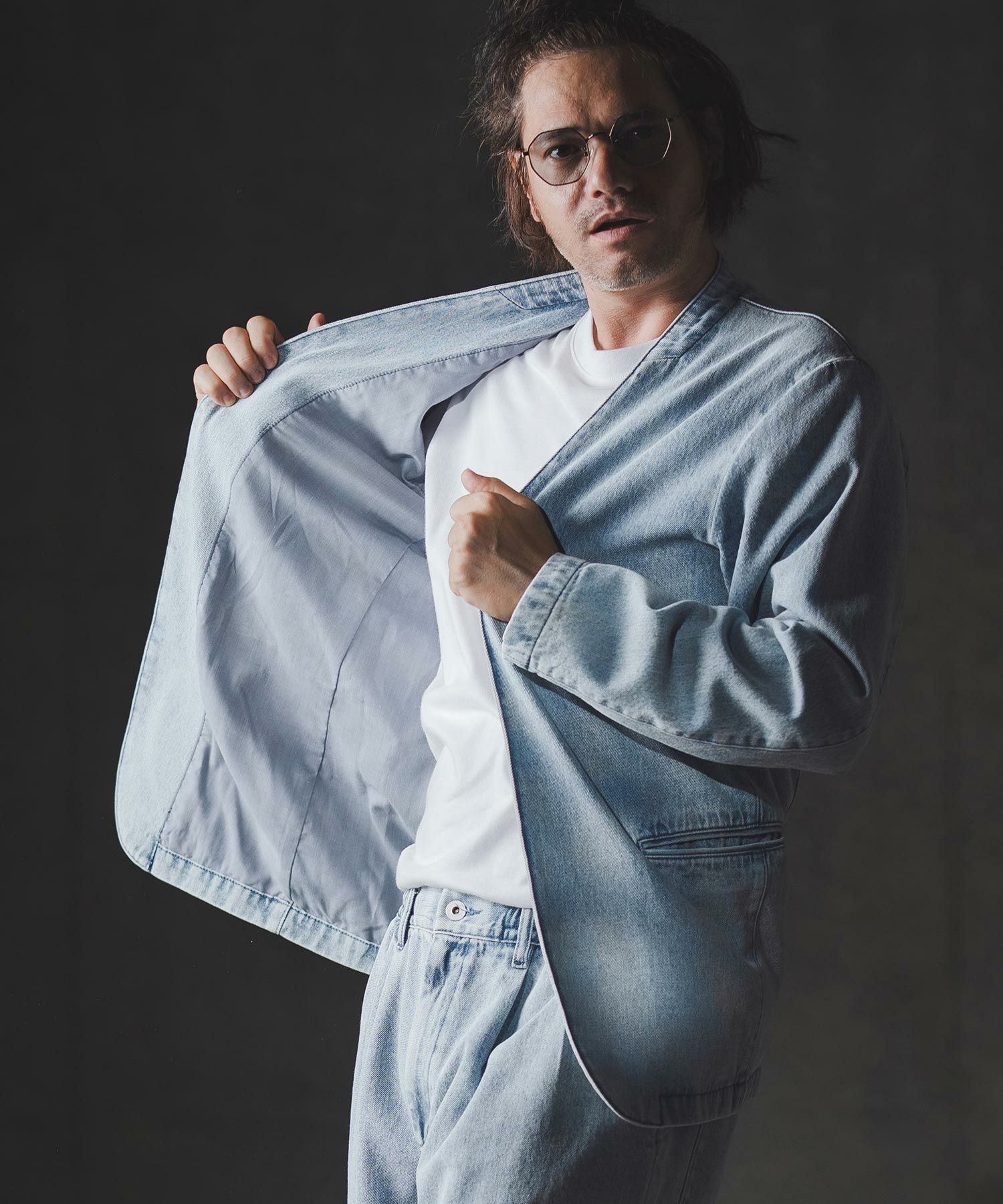 50%OFF【GLIMCLAP(グリムクラップ)】Denim minimal Jacket-Distressed