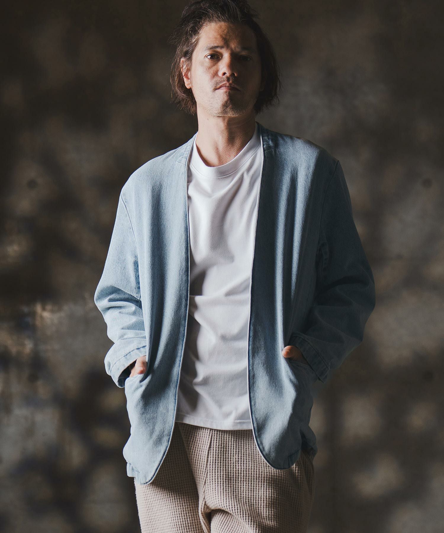 50%OFF【GLIMCLAP(グリムクラップ)】Denim minimal Jacket-Distressed