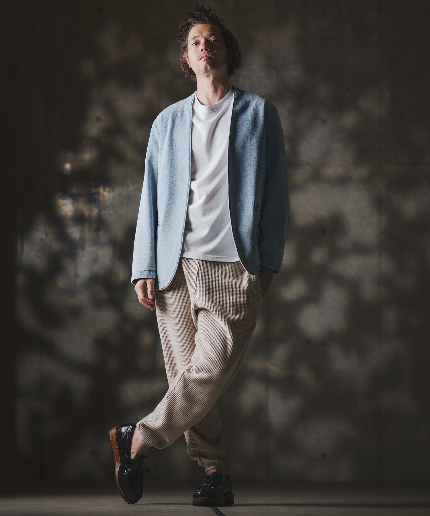 GLIMCLAP(グリムクラップ)】Denim minimal Jacket-Distressed for a
