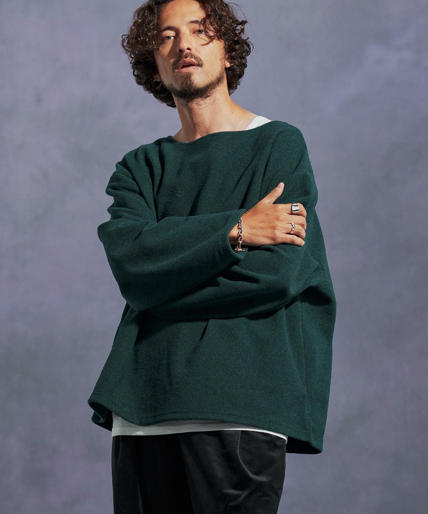 Jih Nunc(ジーヌンク)】ボートネックルーズシルエット起毛カットソー