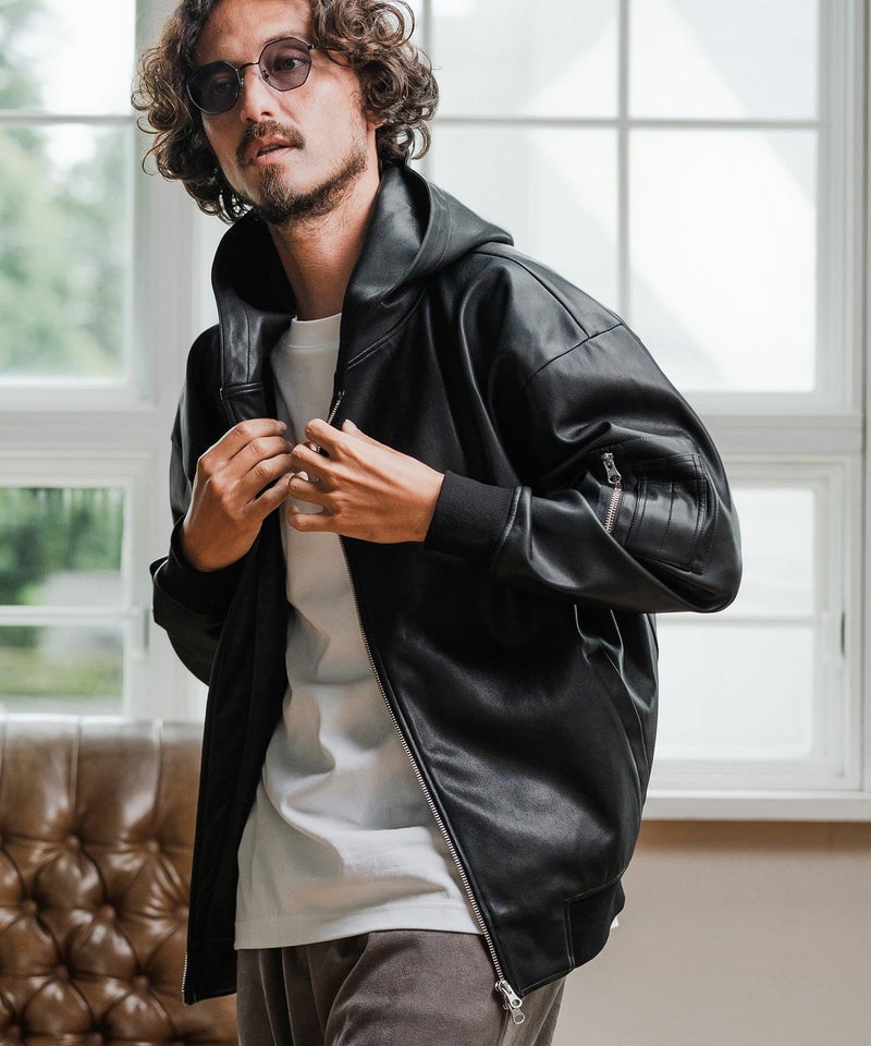 Magine(マージン)】Synthetic Leather Hooded Blouson フーデット 