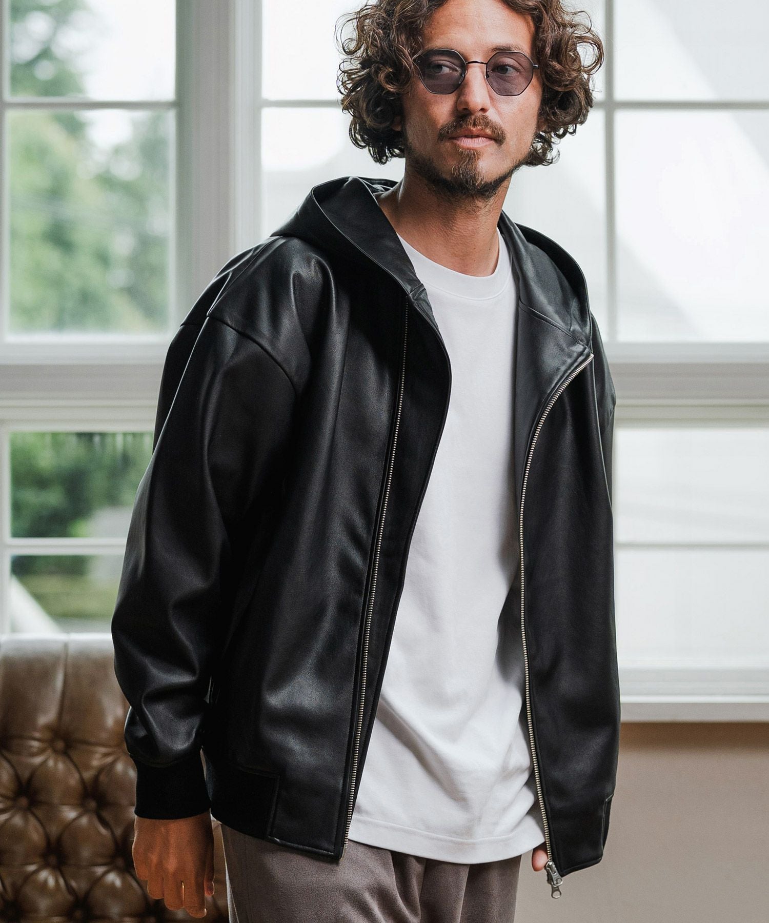 Magine(マージン)】Synthetic Leather Hooded Blouson フーデット