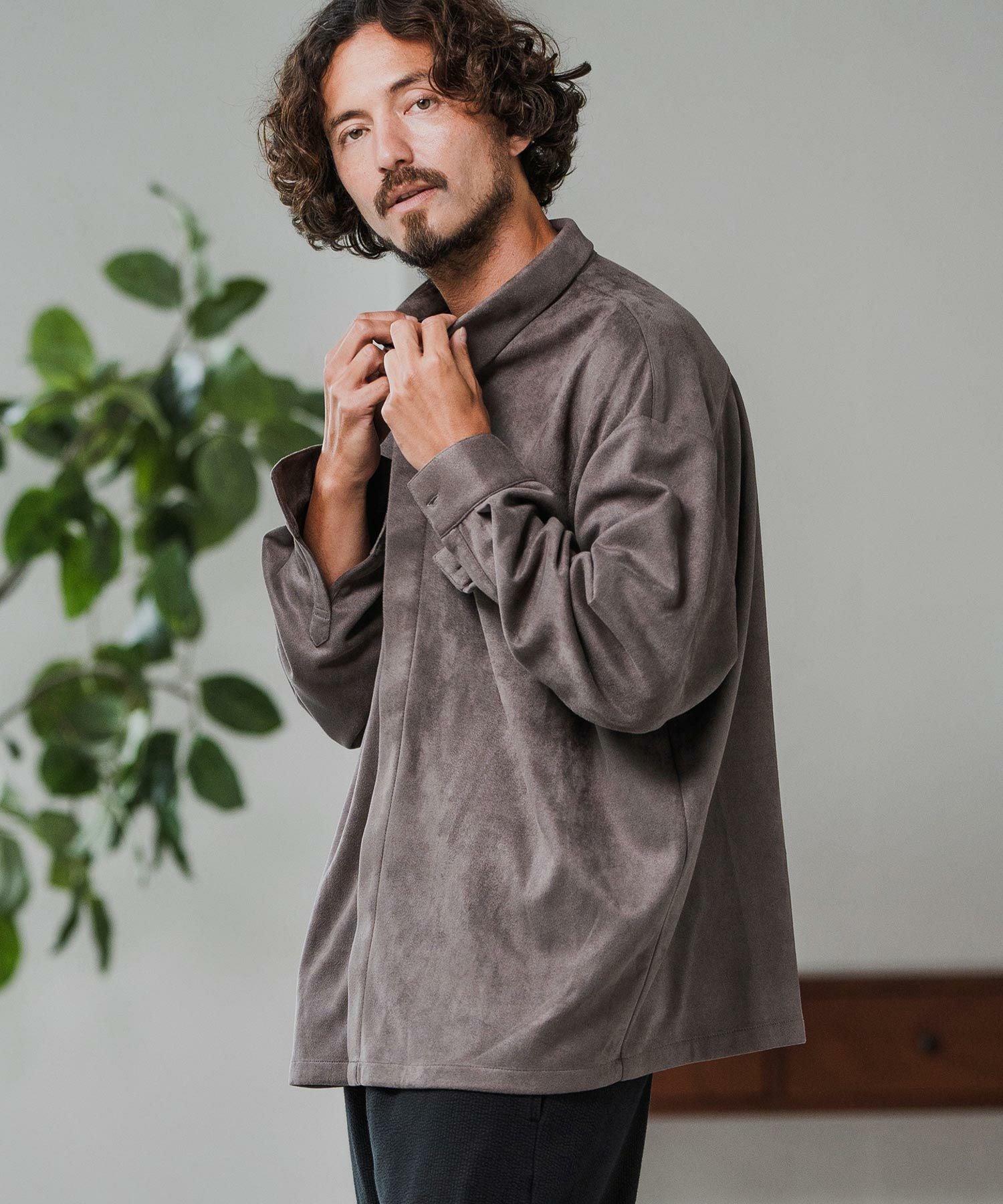 Magine(マージン)】Suede Ponte Fly Front Knit Shirt シャツ(MGN-253