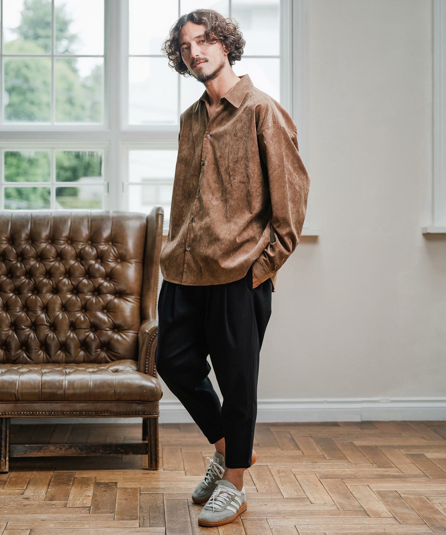 【Magine】コーデュロイ スキッパー シャツ ブラック　Cambio Magine(マージン)】Corduroy Skipper Shirt スキッパーシャツ(MGN-253