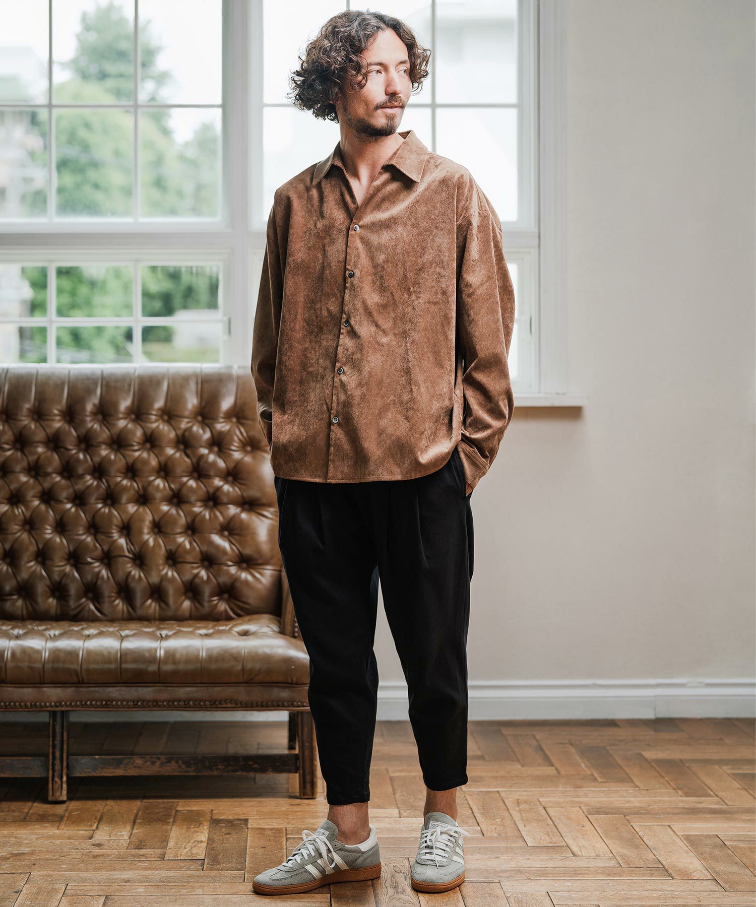 【Magine】コーデュロイ スキッパー シャツ ブラック　Cambio Magine(マージン)】Corduroy Skipper Shirt スキッパーシャツ(MGN-253