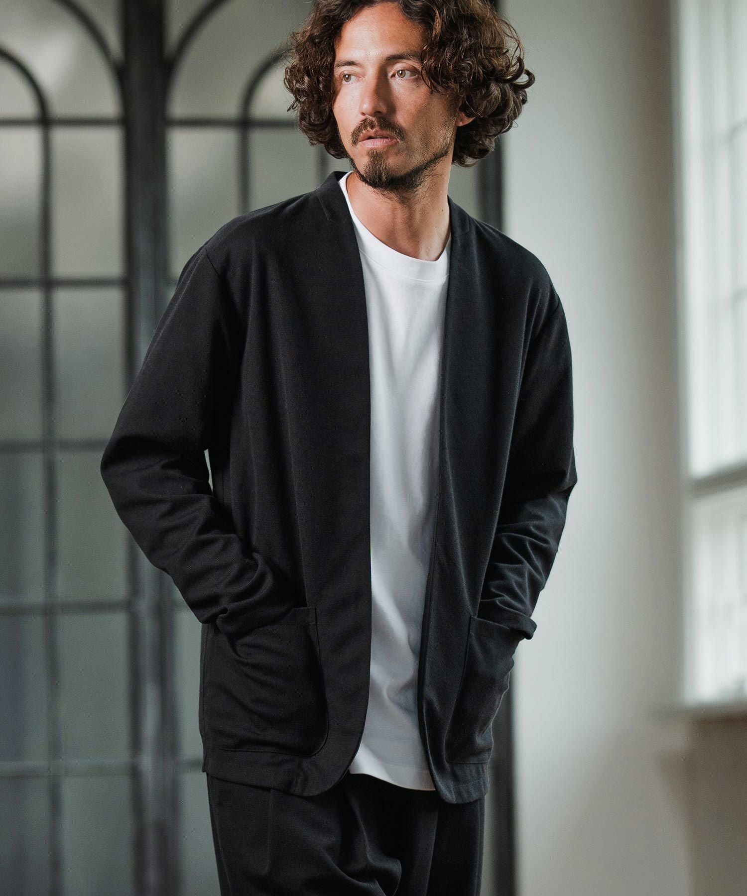 Magine(マージン)】Surf Knit Fabric Collarless Jacket ノーカラー