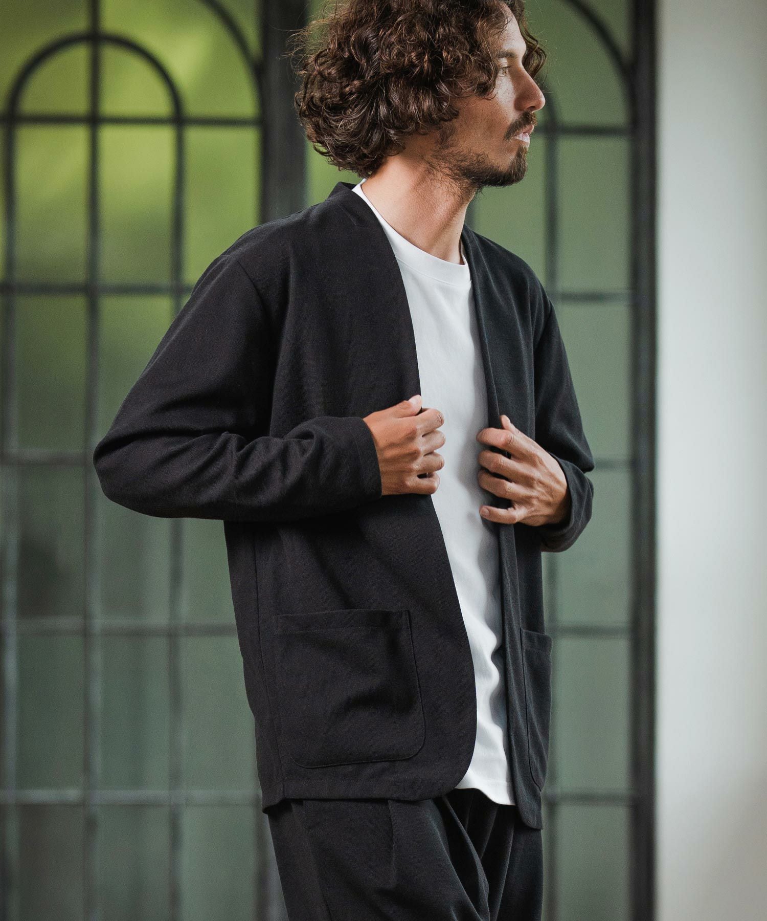  ジャケット みーん Magine(マージン)】Surf Knit Fabric Collarless Jacket ノーカラー