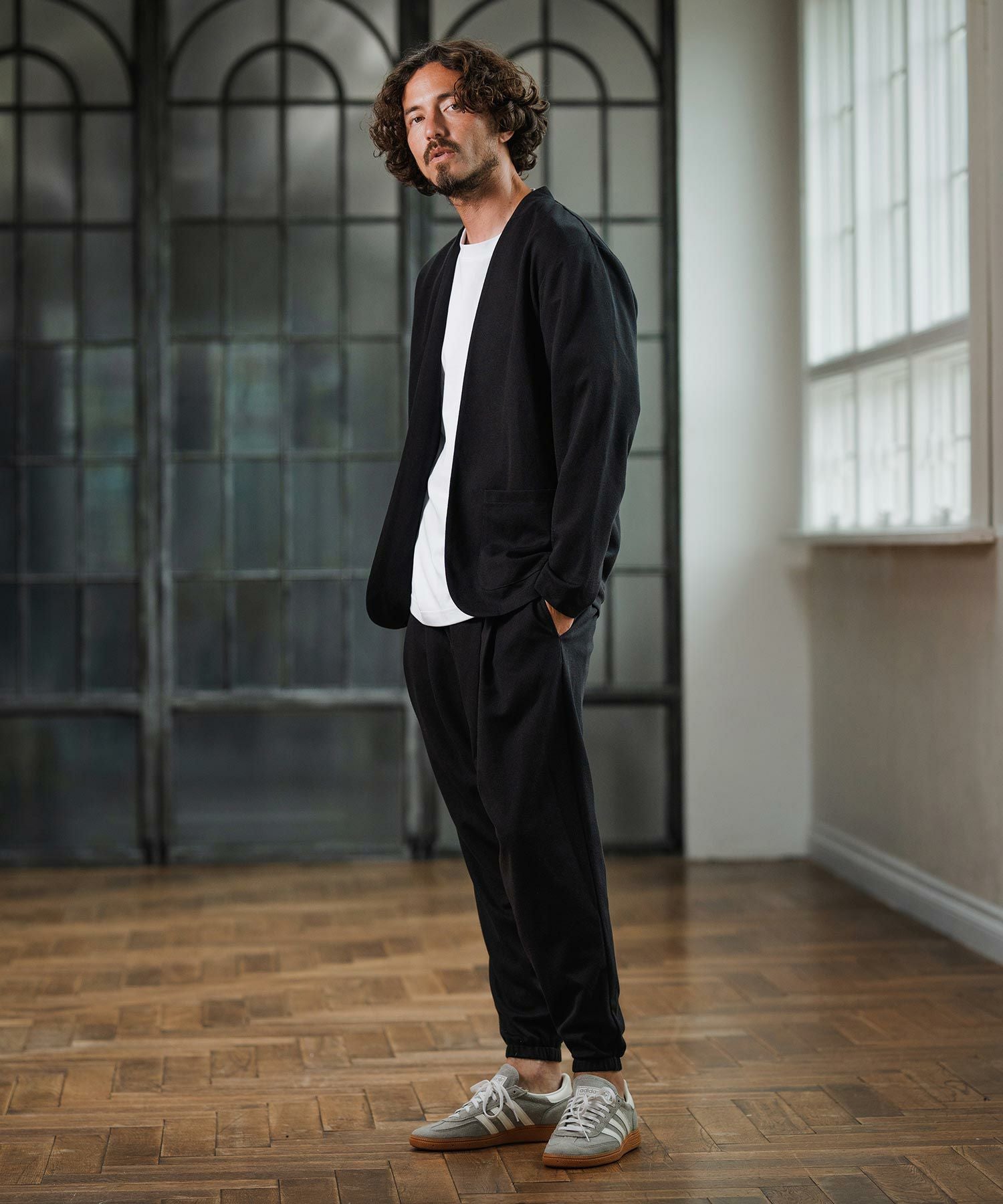 Magine(マージン)】Surf Knit Fabric Collarless Jacket ノーカラー