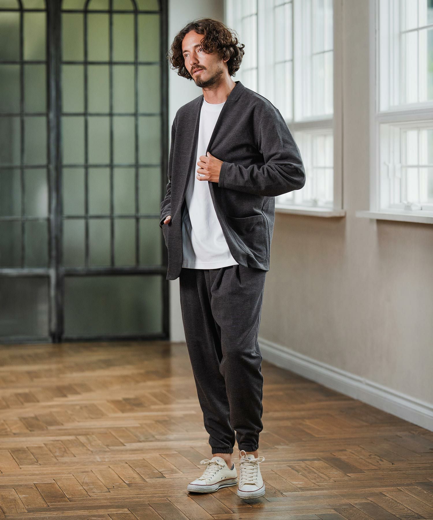 Magine(マージン)】Surf Knit Fabric Collarless Jacket ノーカラー