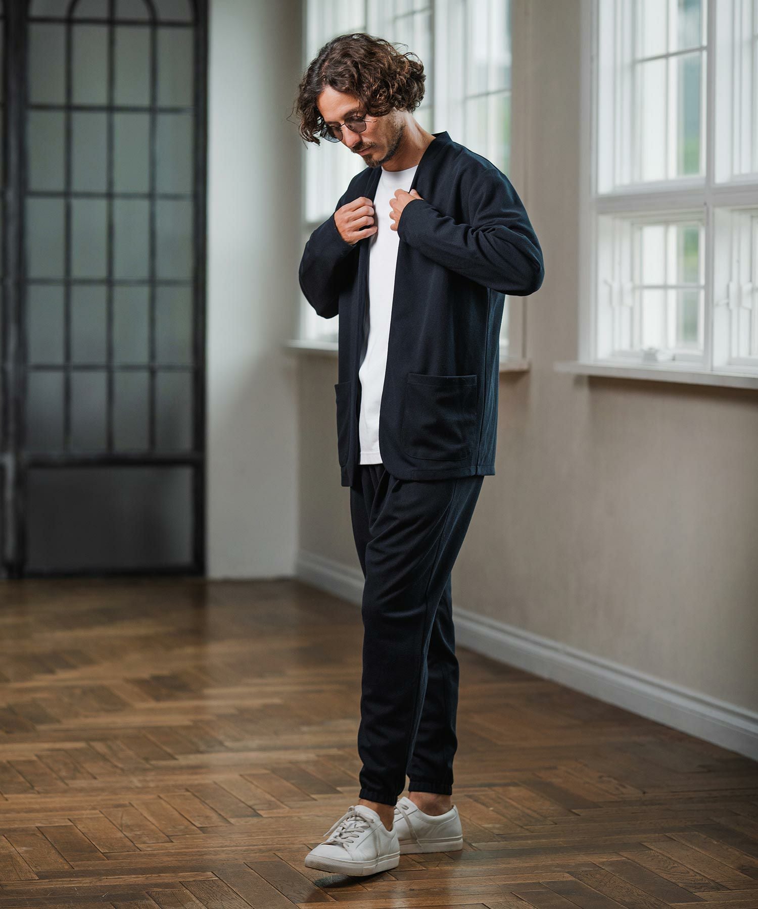 Magine(マージン)】Surf Knit Fabric Collarless Jacket ノーカラー