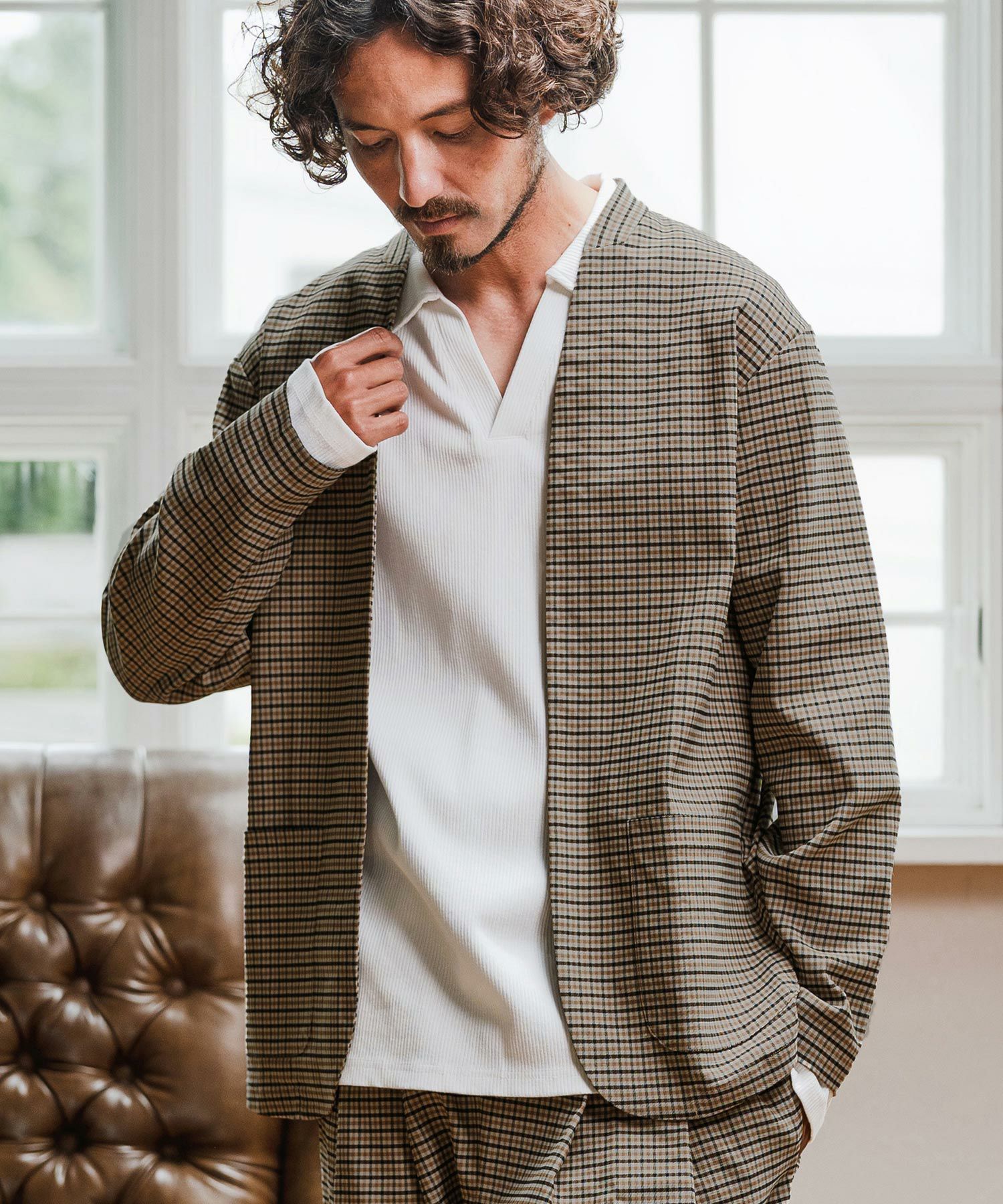 Magine(マージン)】Collarless Patch Pocket Jacket ノーカラー