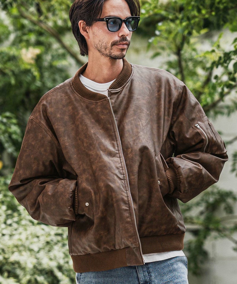 CAMBIO(カンビオ)】Vintage Like Synthetic Leather Oversized MA-1 