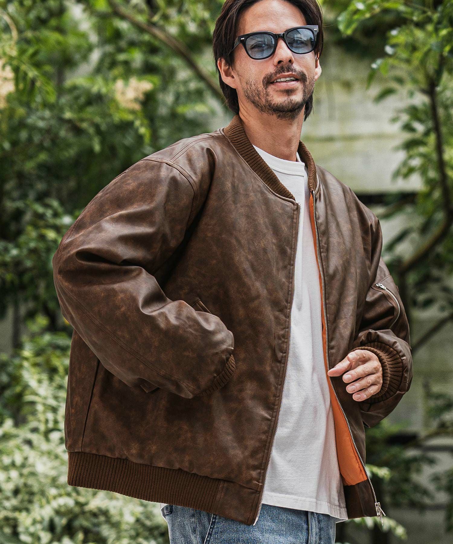 CAMBIO(カンビオ)】Vintage Like Synthetic Leather Oversized MA-1