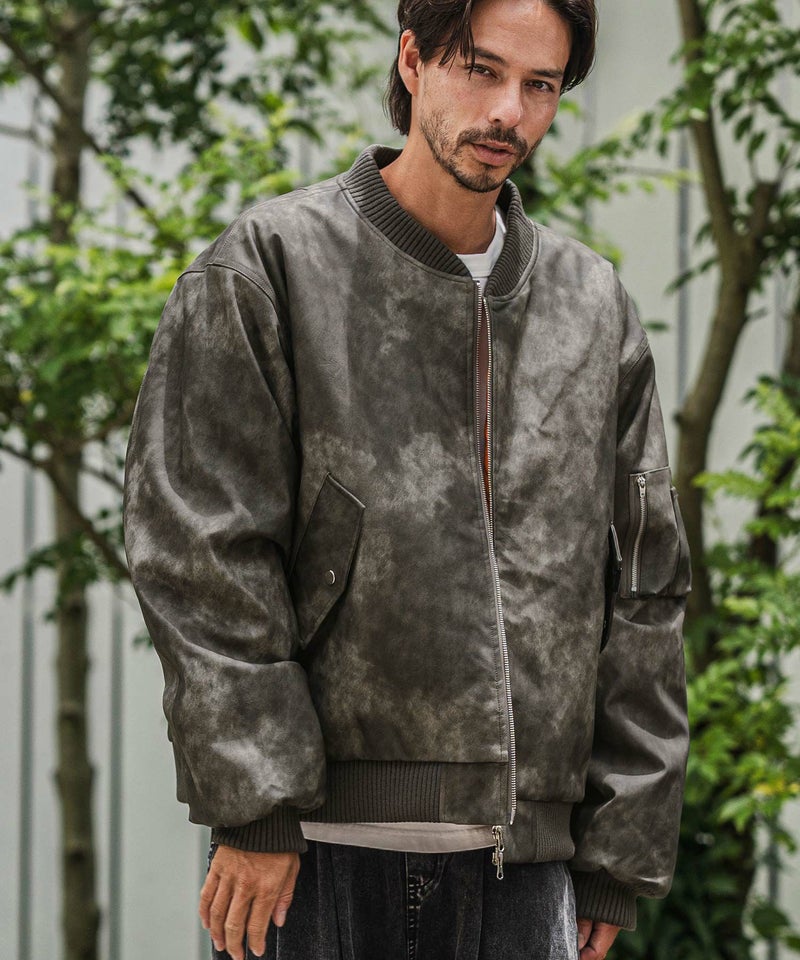 CAMBIO(カンビオ)】Vintage Like Synthetic Leather Oversized MA-1 
