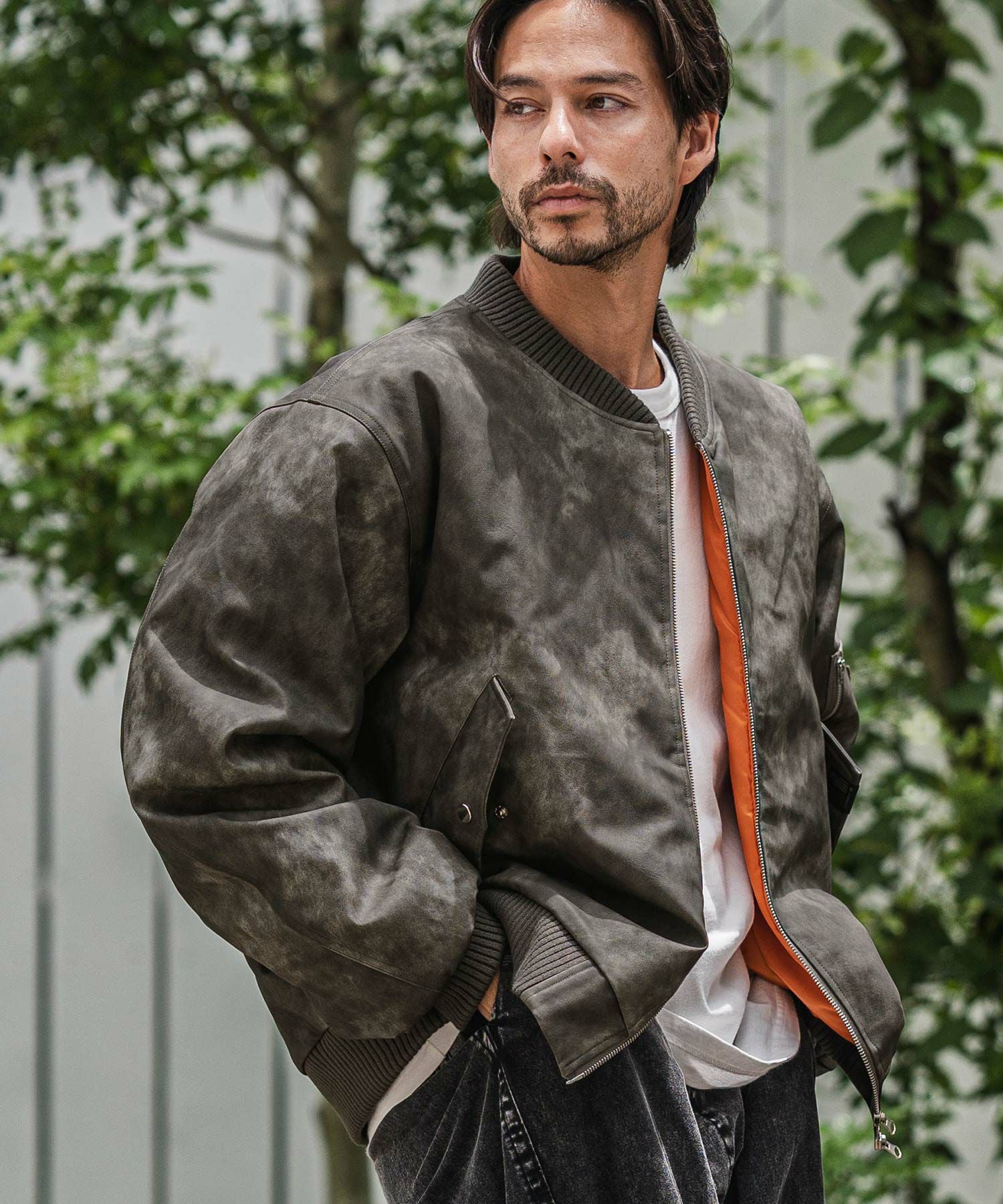 CAMBIO(カンビオ)】Vintage Like Synthetic Leather Oversized MA-1