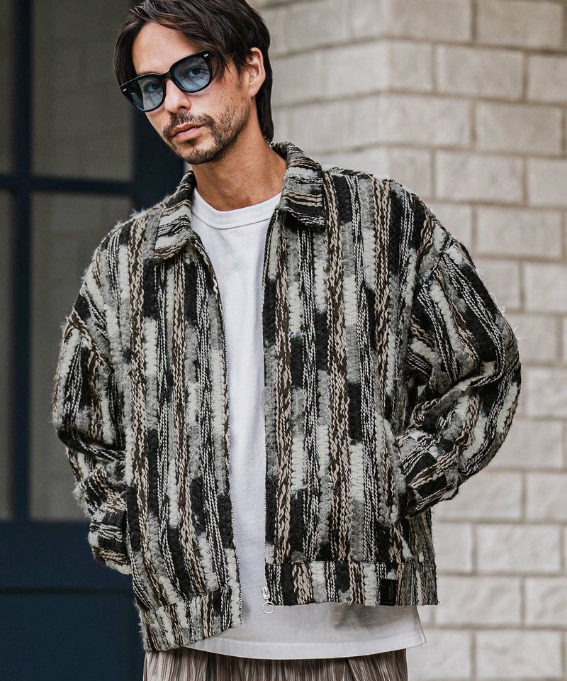 CAMBIO(カンビオ)】Stripe Mix Knit Zip Up Blouson ジップアップ 