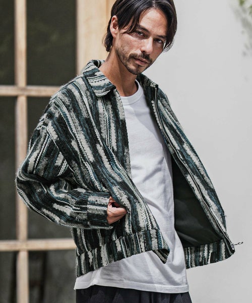 CAMBIO(カンビオ)】Stripe Mix Knit Zip Up Blouson ジップアップ 