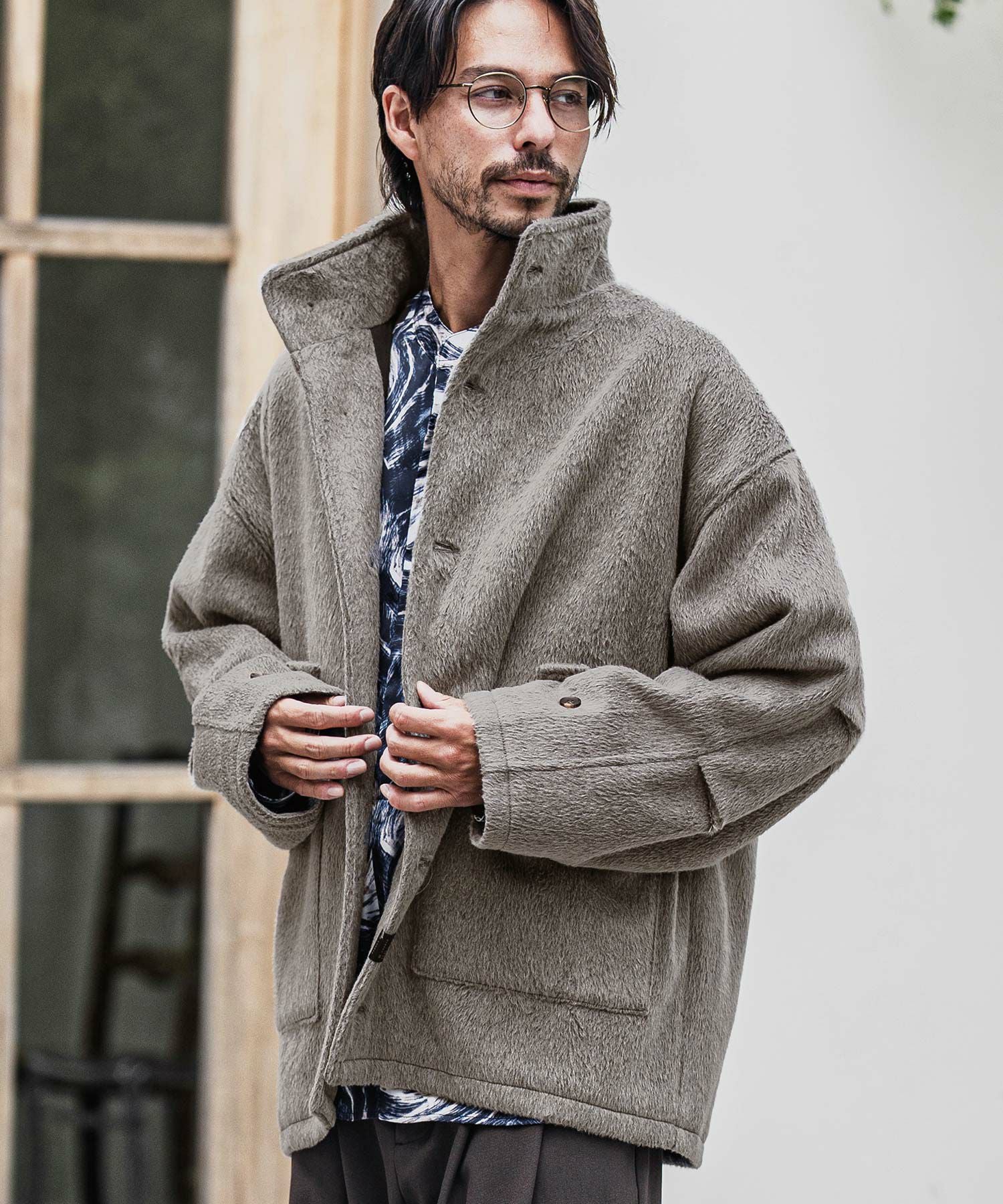 CAMBIO(カンビオ)】Shaggy Melton Stand Collar Military Jacket