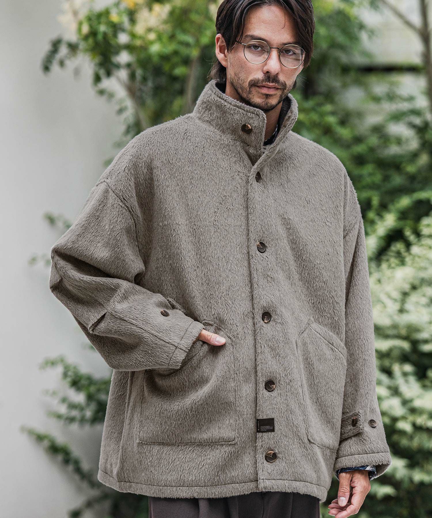CAMBIO(カンビオ)】Shaggy Melton Stand Collar Military Jacket