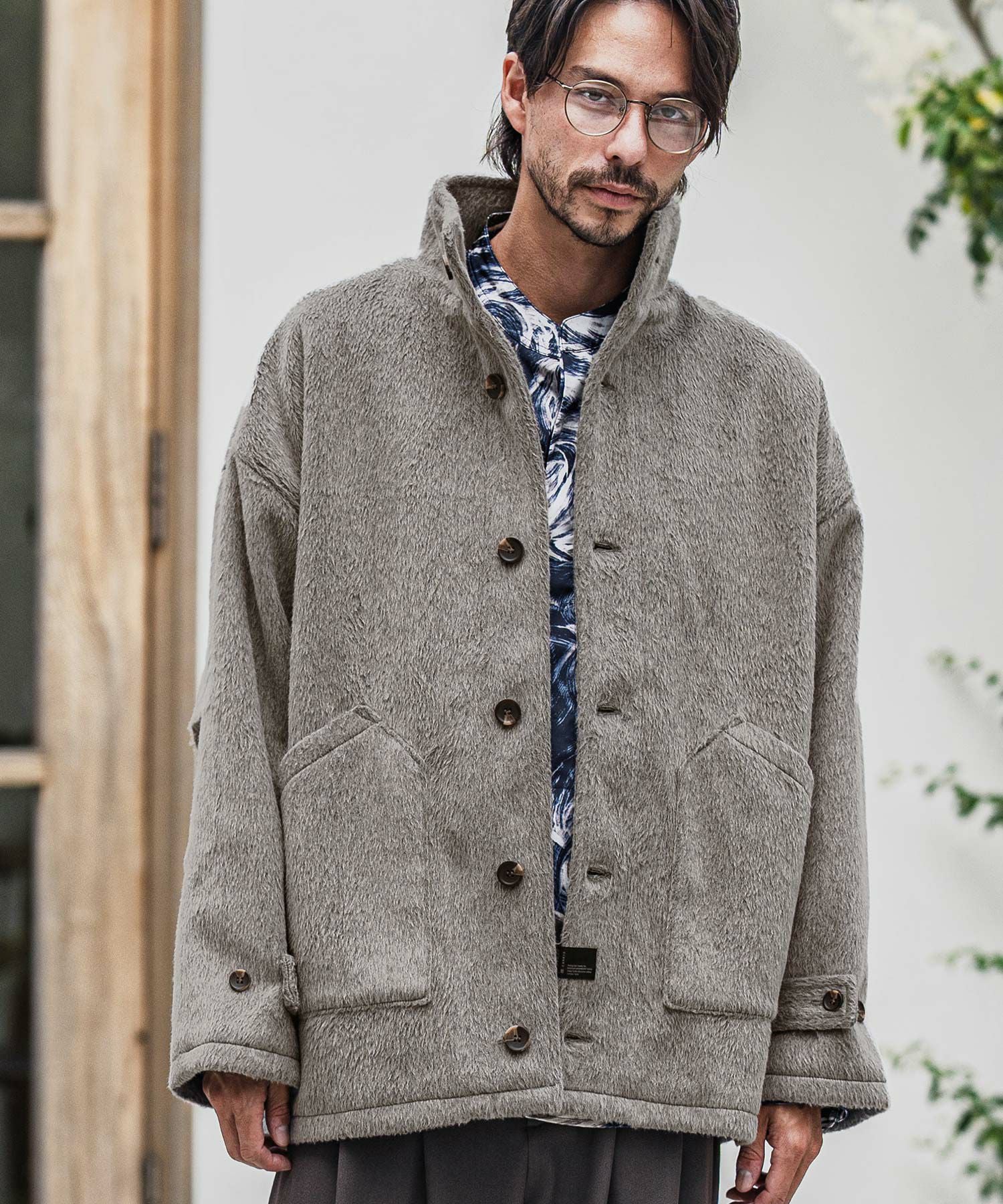 CAMBIO(カンビオ)】Shaggy Melton Stand Collar Military Jacket