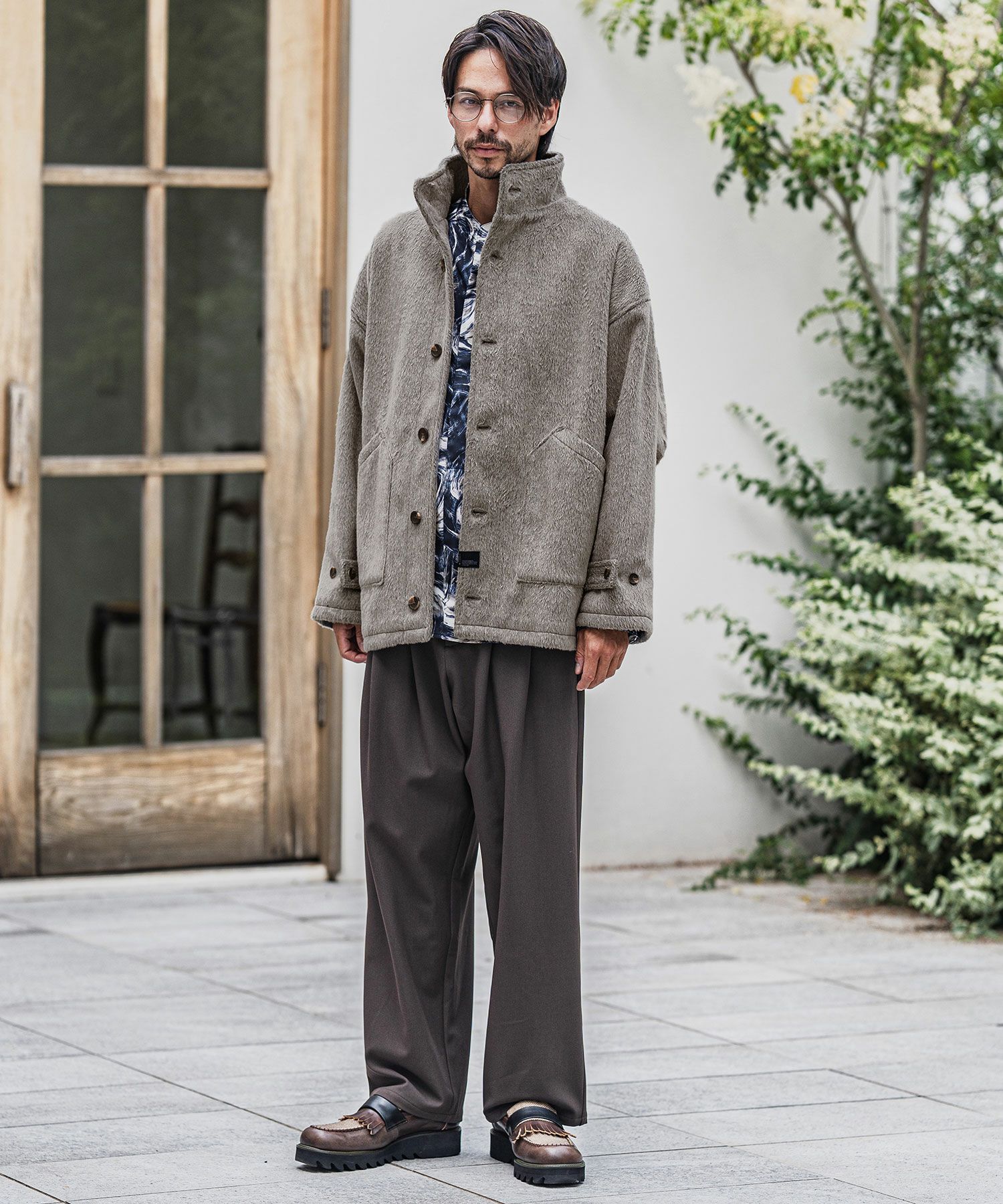 CAMBIO(カンビオ)】Shaggy Melton Stand Collar Military Jacket