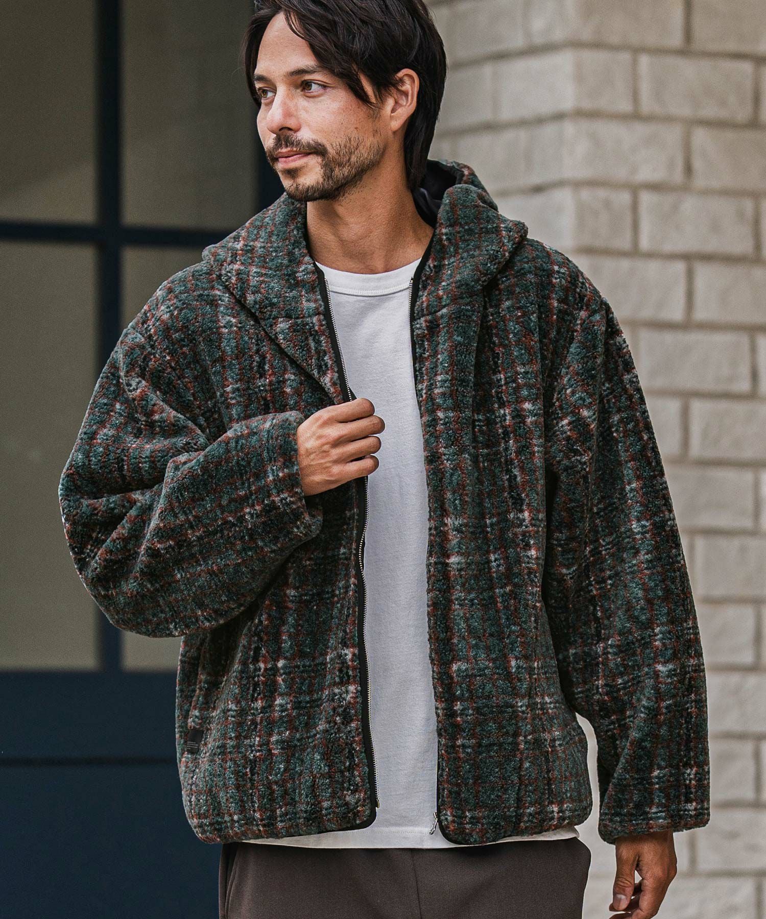 CAMBIO(カンビオ)】Check Boa Zip Up Hooded Jacket ジップアップ CAMBIO(カンビオ)】Check Boa Zip Up Hooded Jacket ジップアップ
