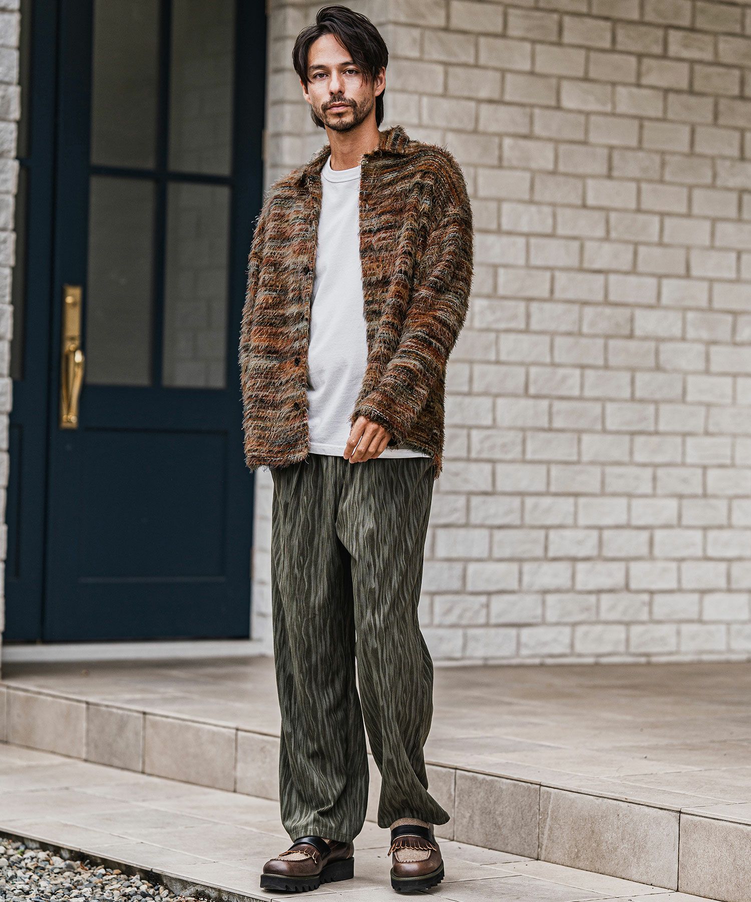 CAMBIO(カンビオ)】Mohair Knit Like Multi Color Shirts ニットシャツ