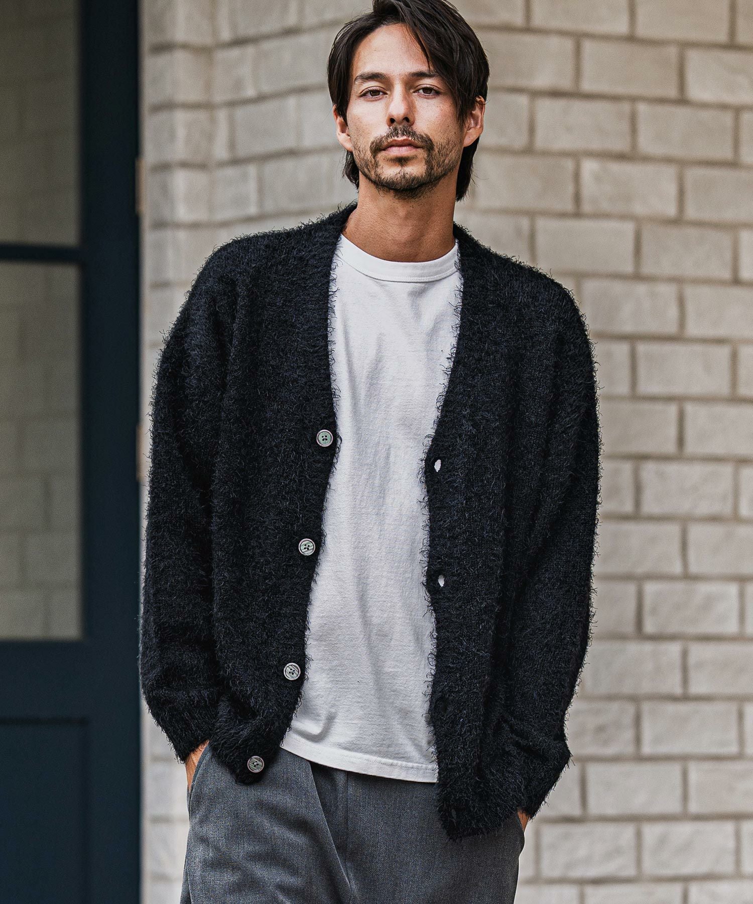 CAMBIO(カンビオ)】Minimal Shaggy Knit Cardigan シャギーニット