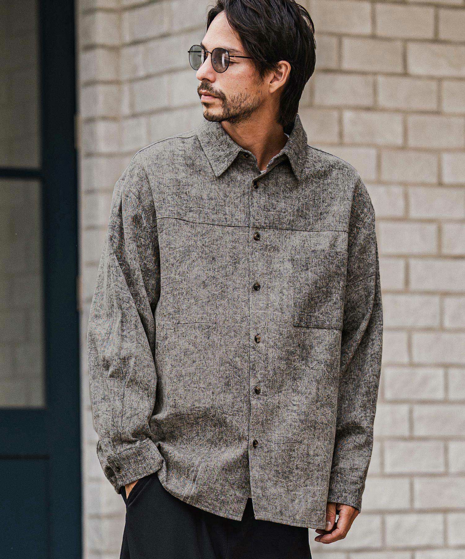 CAMBIO(カンビオ)】Vintage Like Fade Print Oversized Shirts シャツ